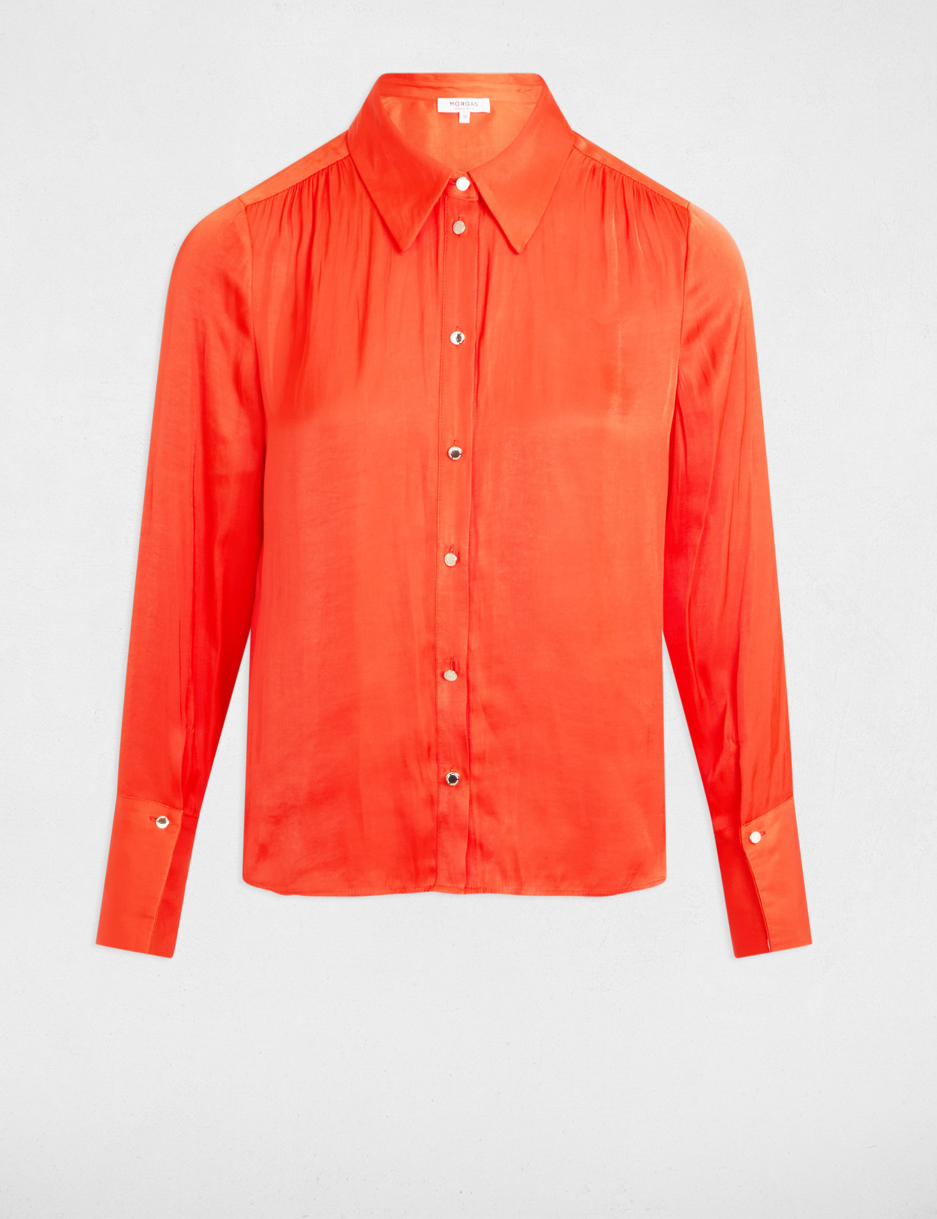 camisa manga larga satinada naranja oscuro mujer Camisa manga larga satinada naranja oscuro mujer