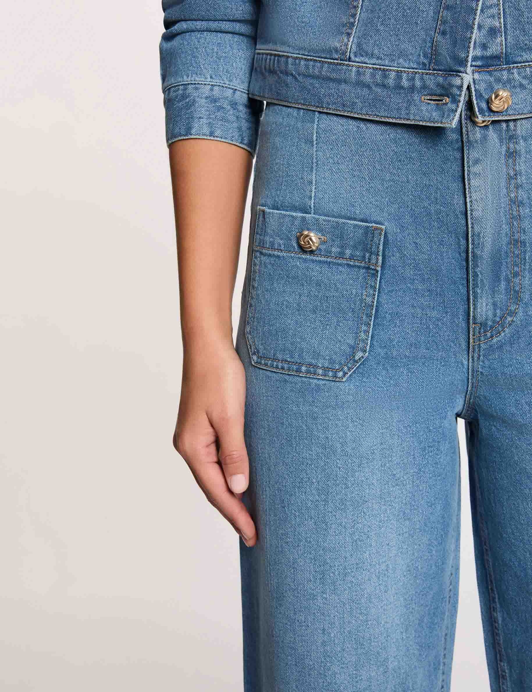 Jean ancho de tiro alto denim stone mujer