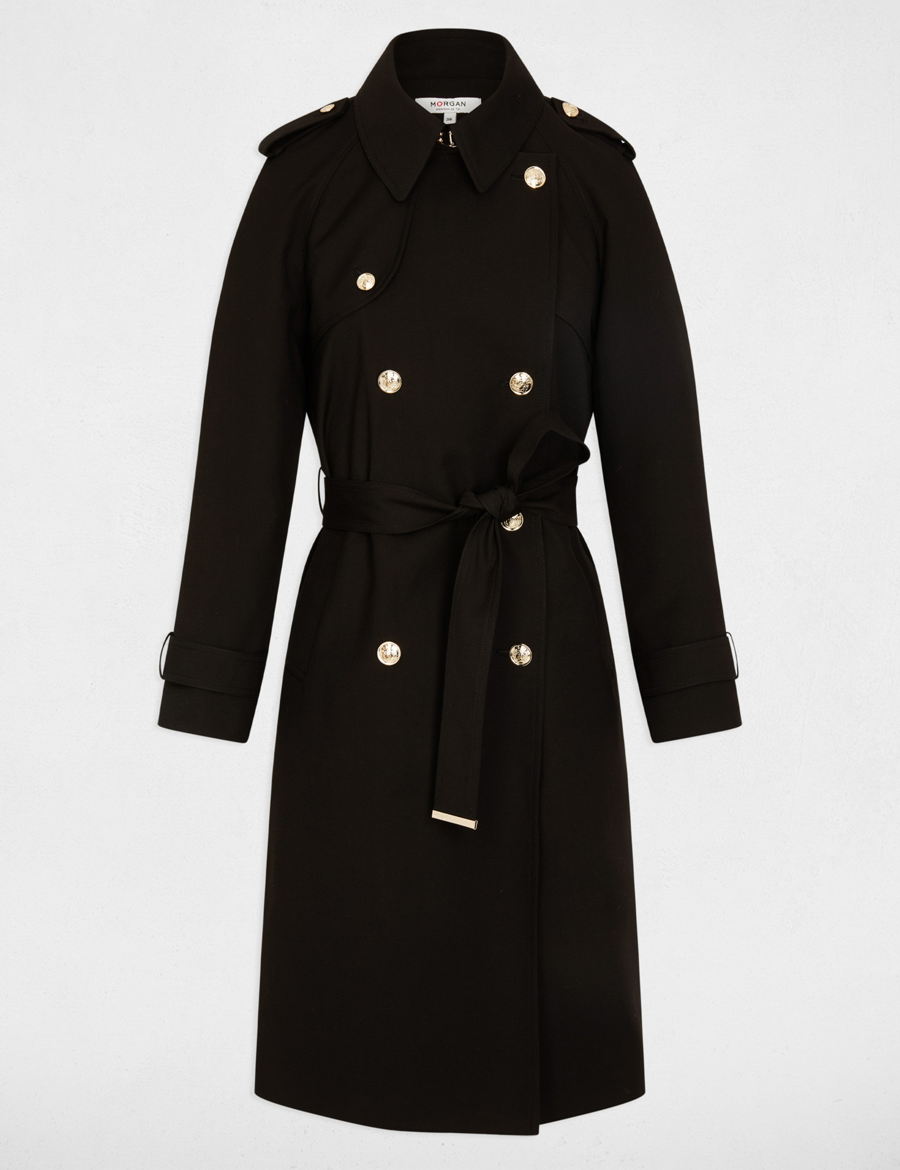 Trench largo con cintur&oacute;n negro mujer