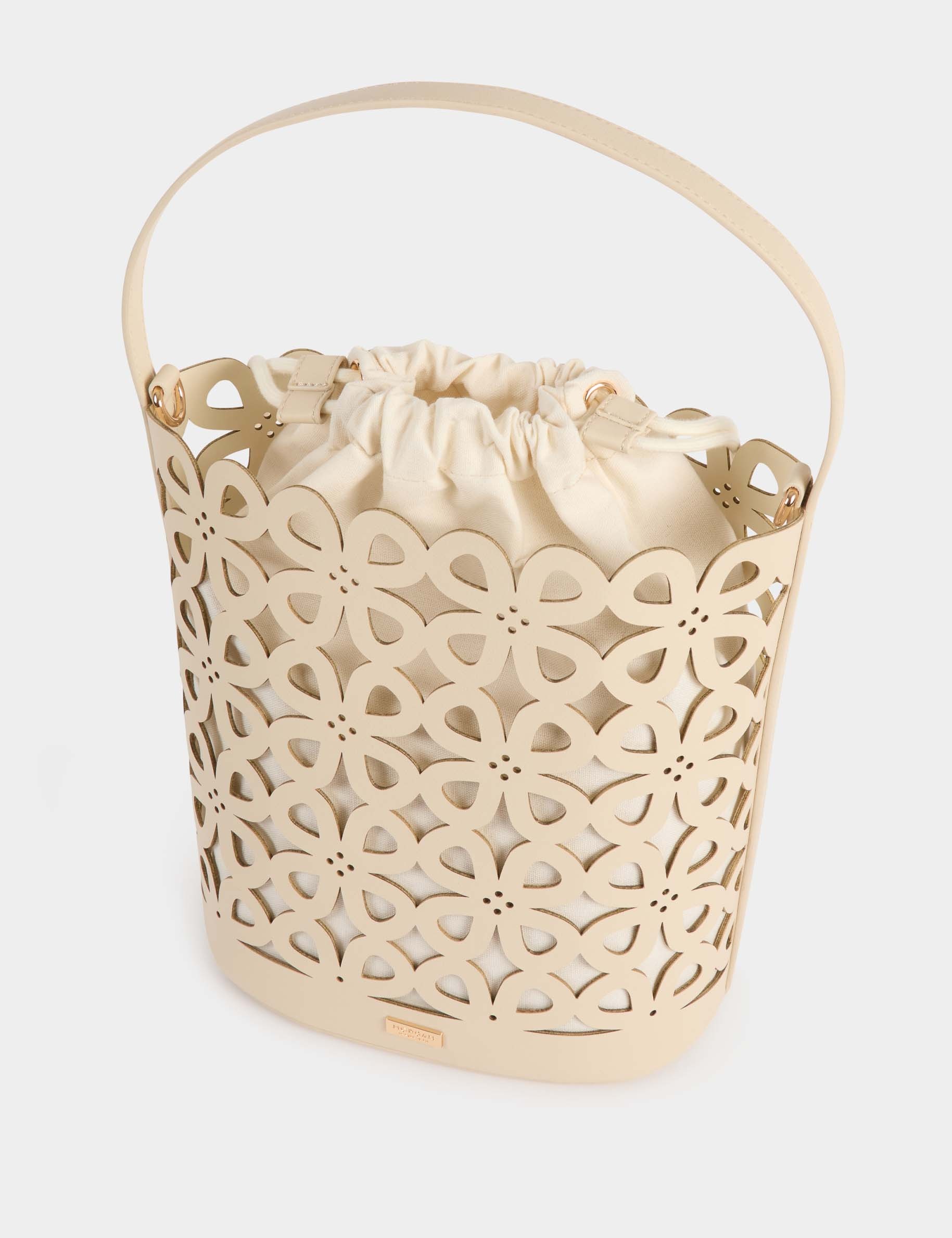 Bolso tipo cubo troquelado blanco mujer