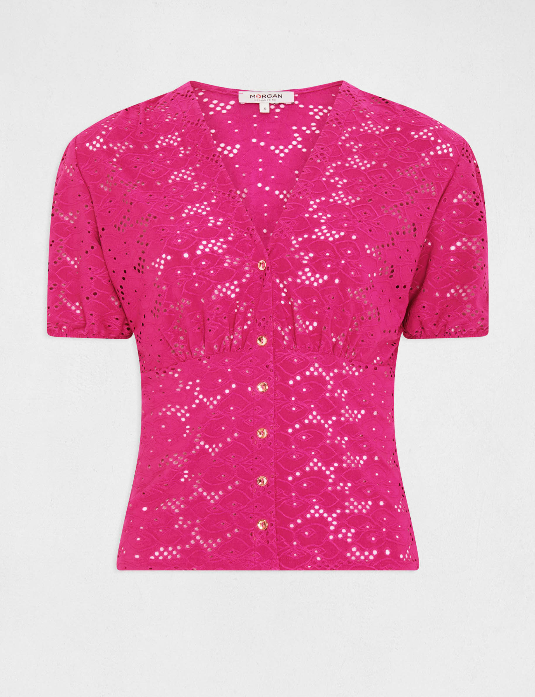 camiseta manga corta con bordado frambuesa mujer Camiseta manga corta con bordado frambuesa mujer