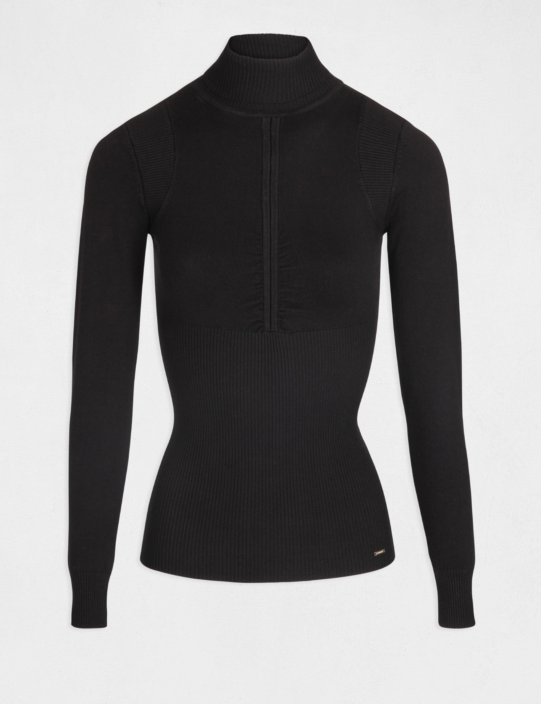 Jersey manga larga con detalle plisado negro mujer