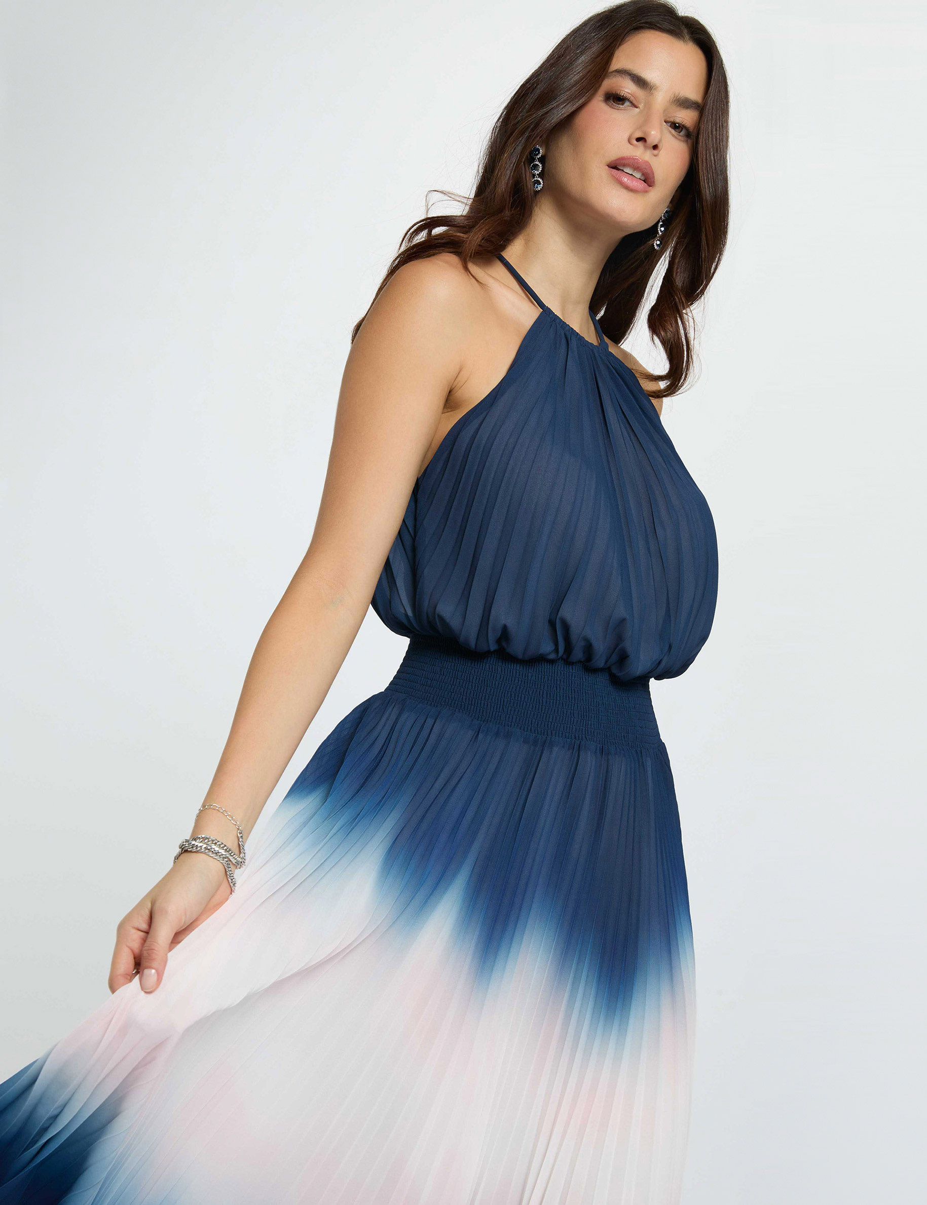Vestido largo plisado multicolor mujer