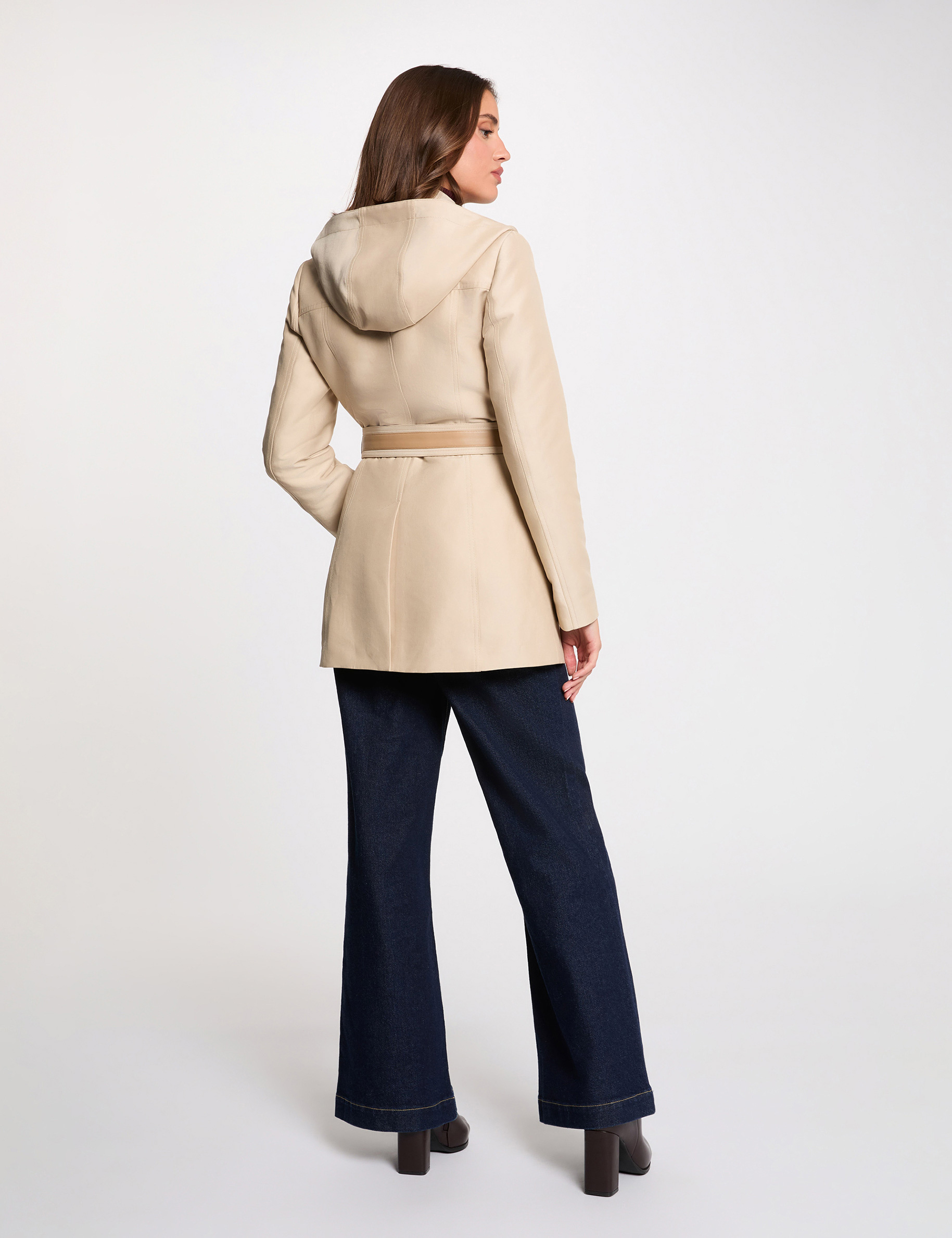 Trench medio con capucha beige mujer