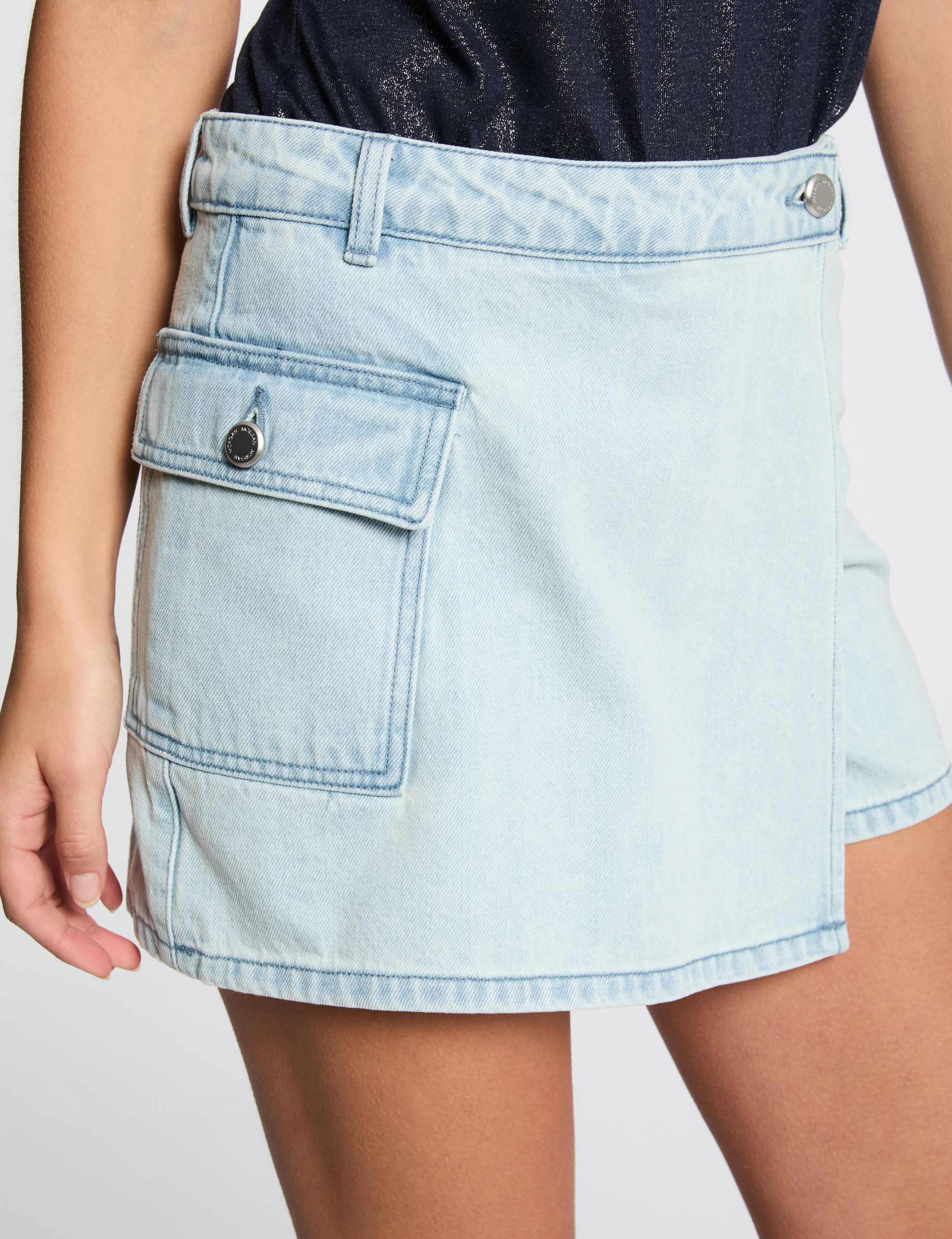 falda short talle bajo denim descolorido mujer Falda short talle bajo denim descolorido mujer