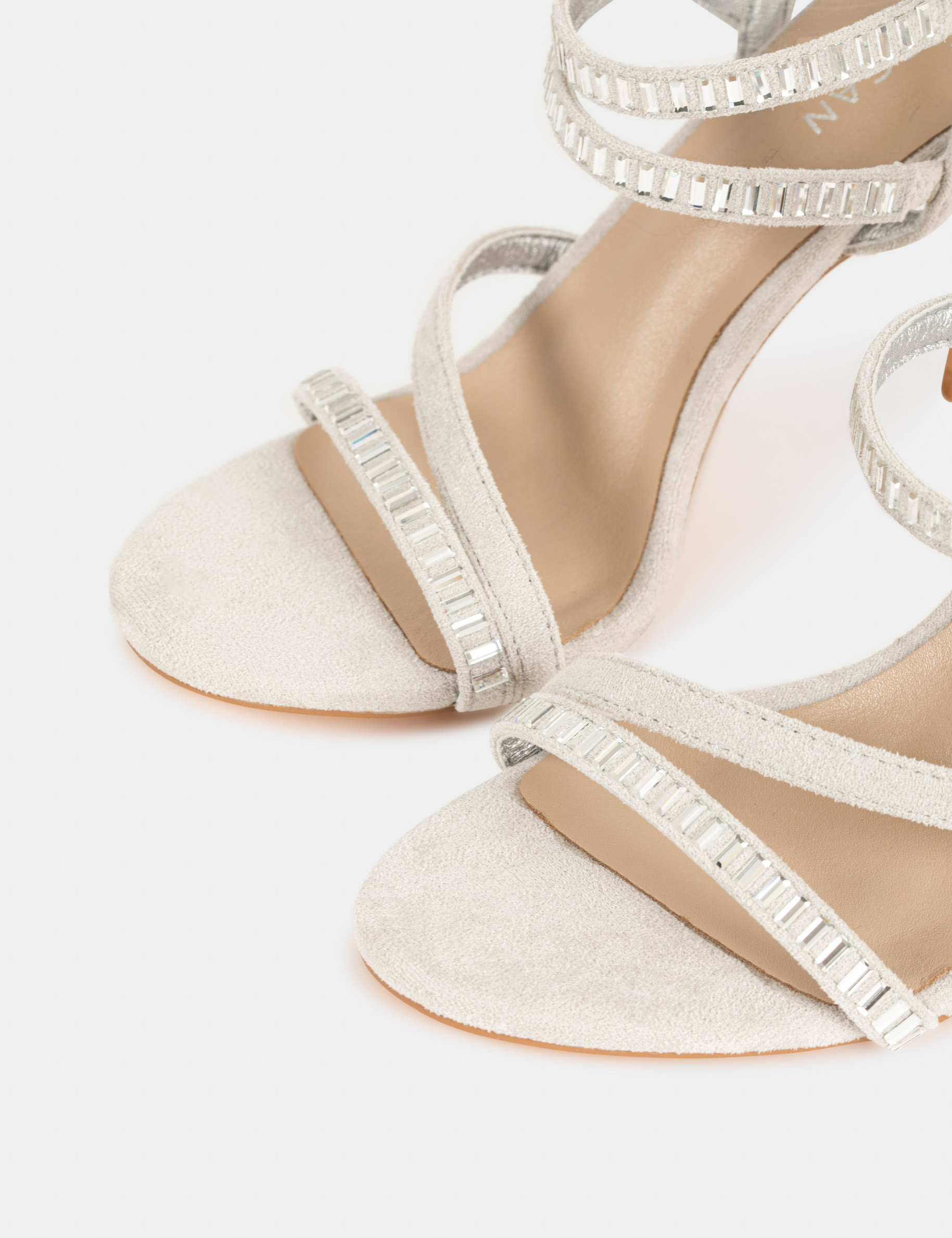 Sandalias de tacón de aguja con strass beis mujer Sandalias de tacón de aguja con strass beis mujer