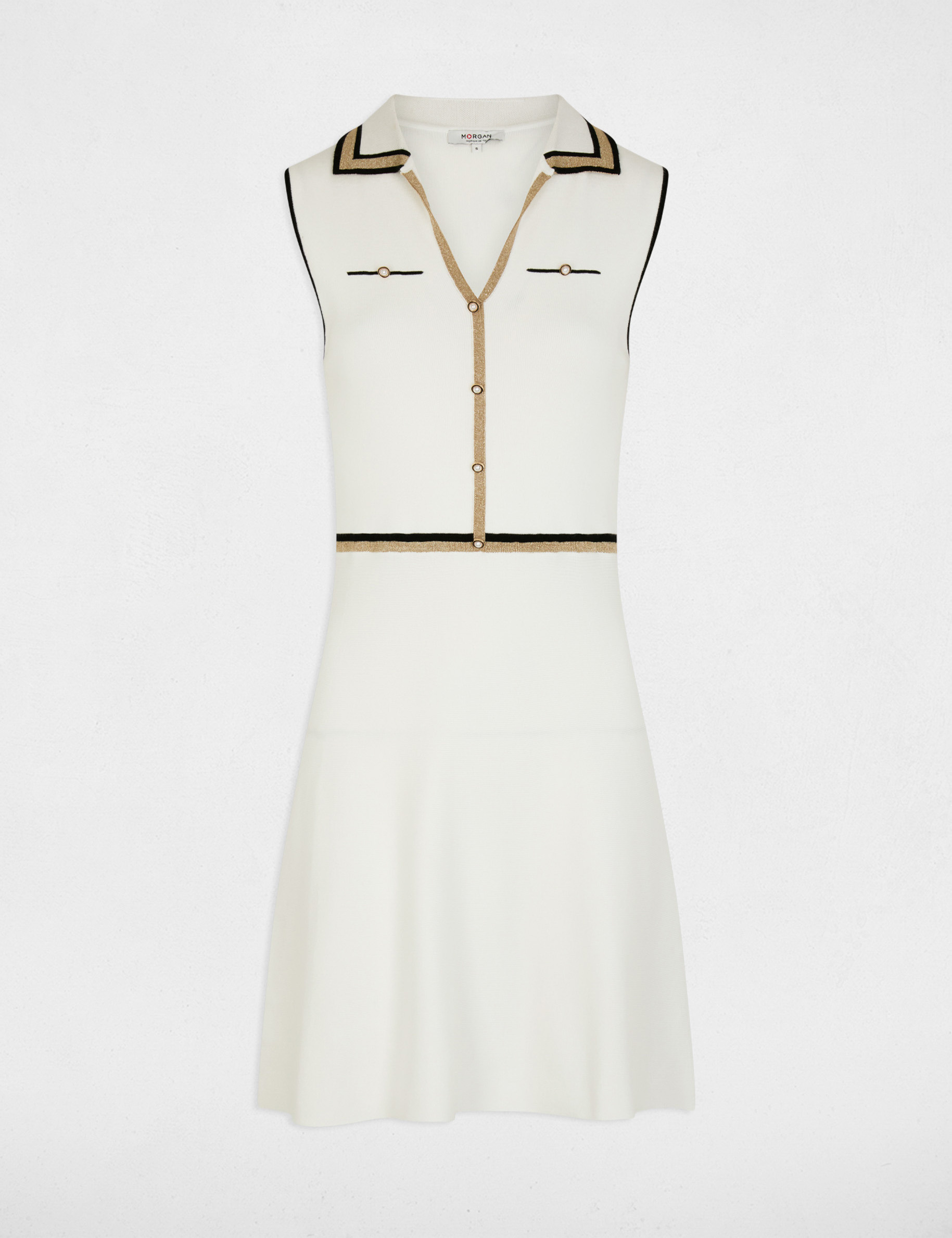Vestido de punto con cuello vuelto blanco mujer
