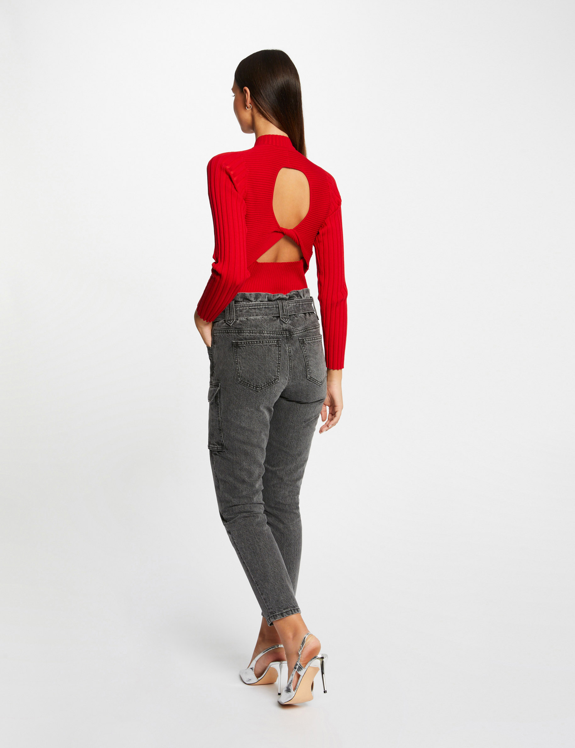 Vaquero cargo slim estilo corto gris moyen mujer