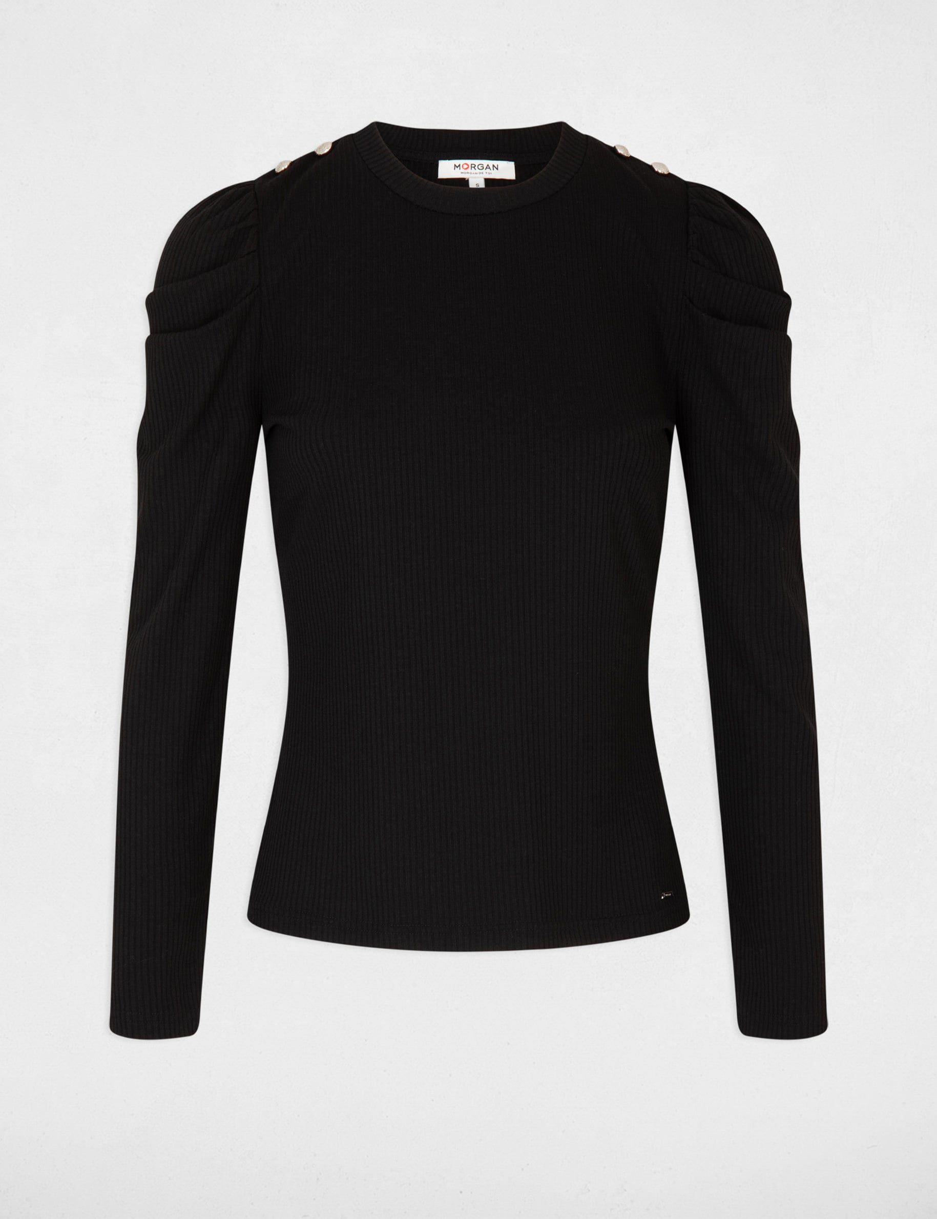 Camiseta manga larga acanalada negro mujer