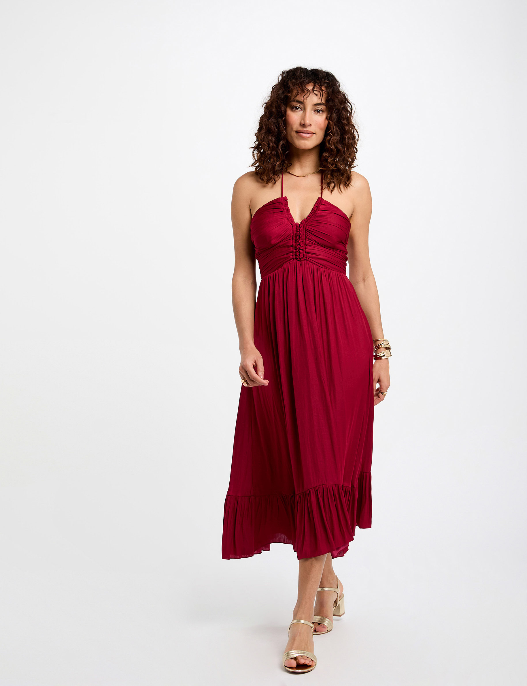 vestido midi recto de saten rojo oscuro mujer Vestido midi recto de satén rojo oscuro mujer