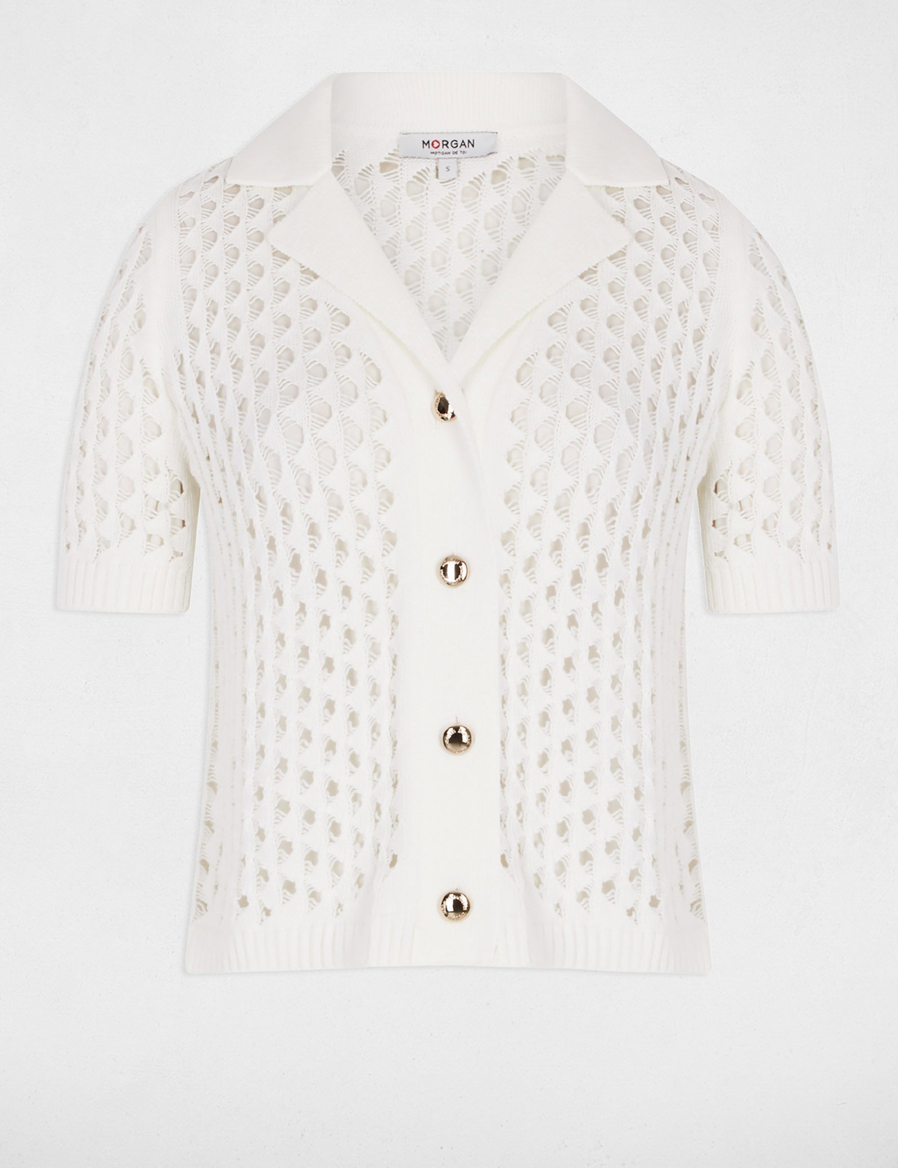 cardigan calado manga corta blanco mujer Cárdigan calado manga corta blanco mujer