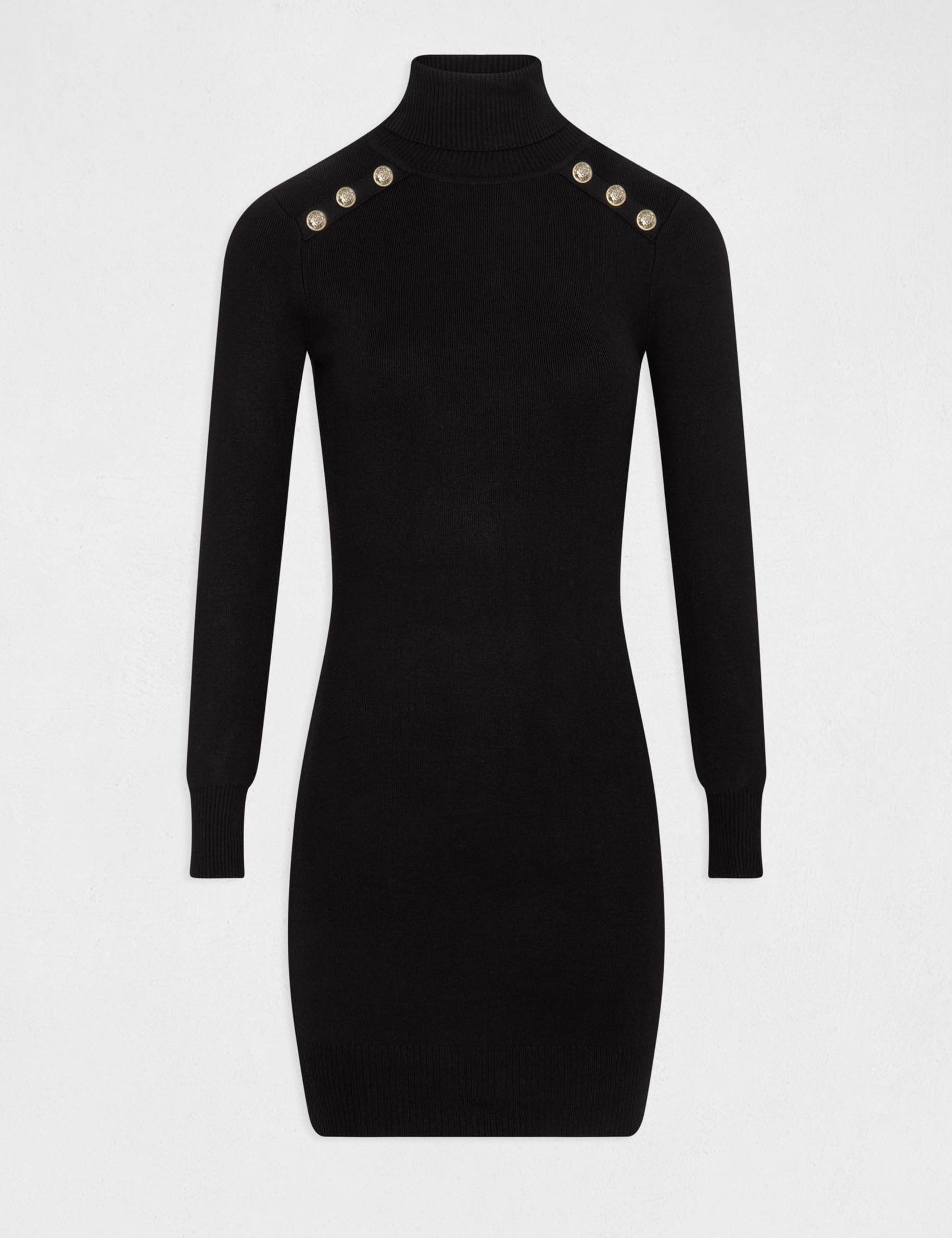 vestido de punto ajustado cuello tortuga negro mujer Vestido de punto ajustado cuello tortuga negro mujer