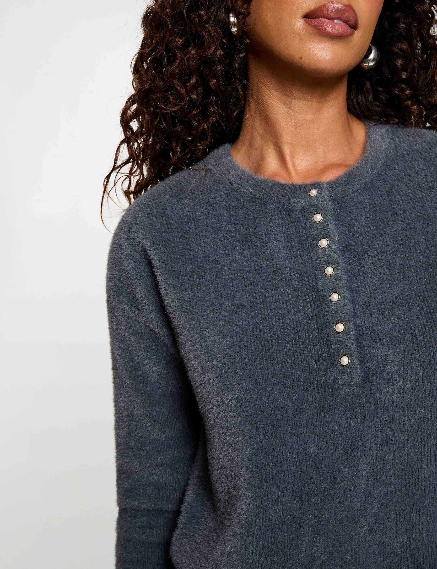 Jersey con cuello redondo y botones mujer
