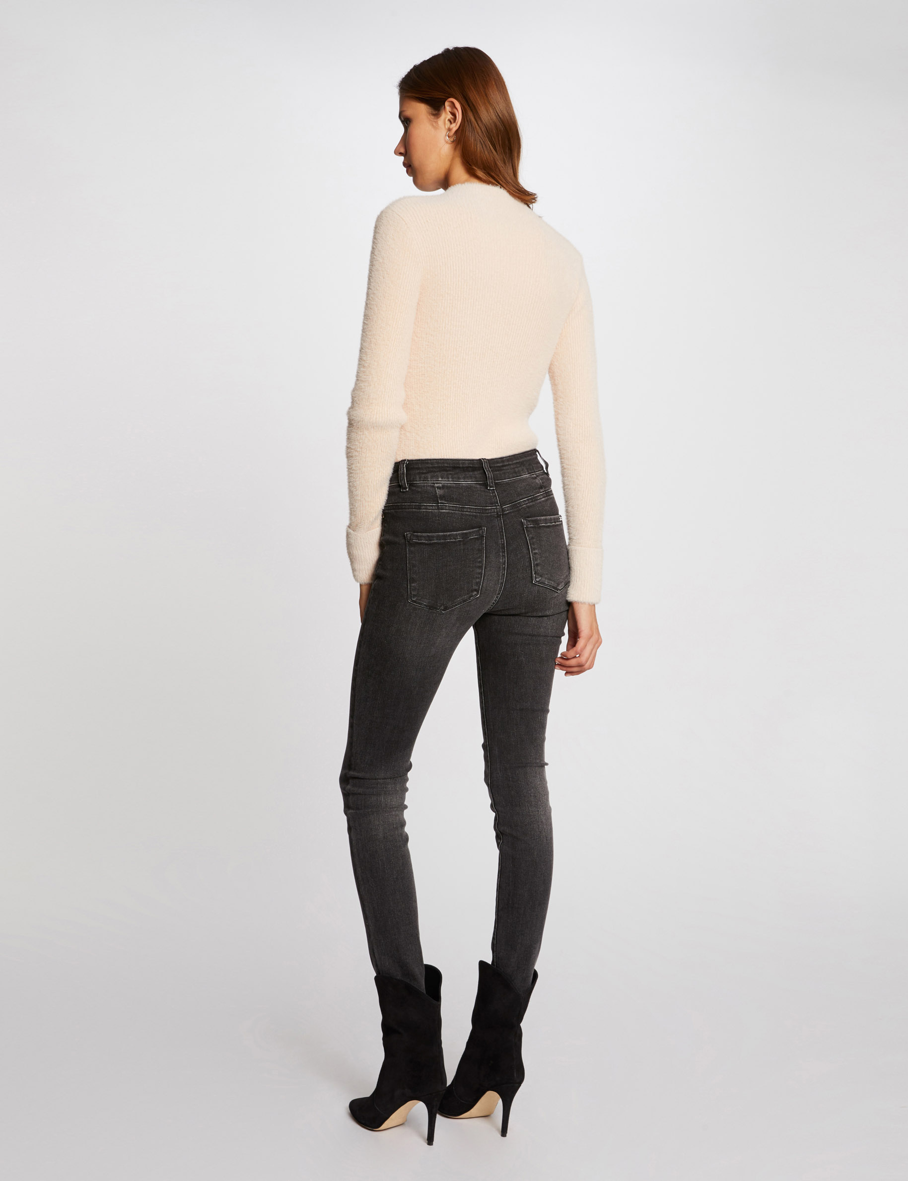 Jersey manga larga punto aterciopelado beige mujer