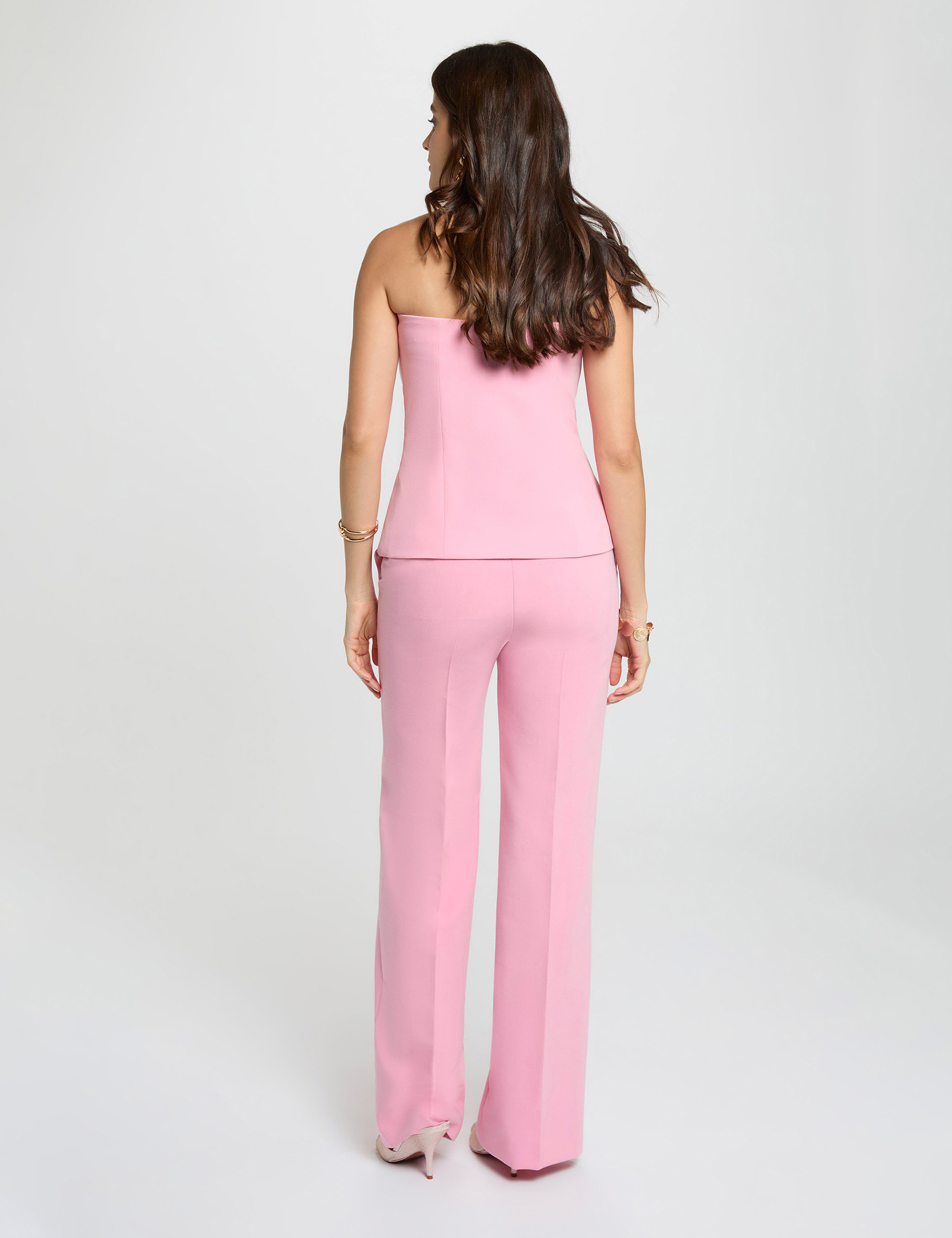 Pantal&oacute;n flare de tiro alto rosa claro mujer