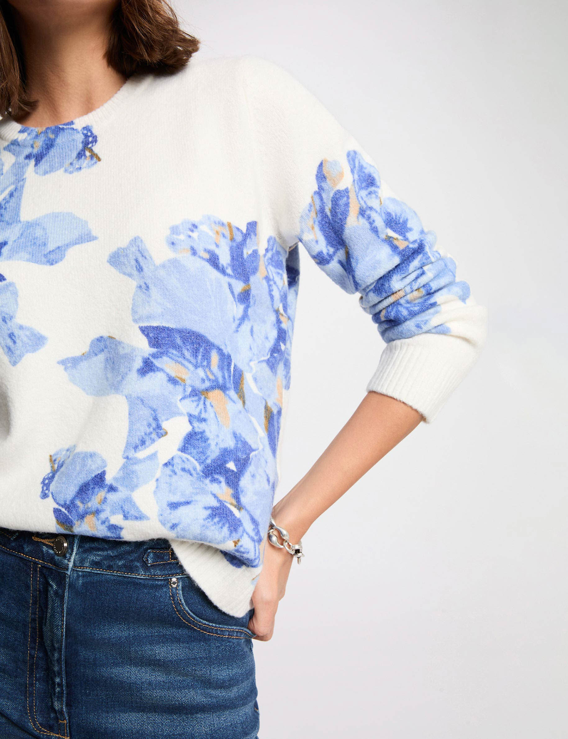 Jersey con estampado floral azul cielo mujer