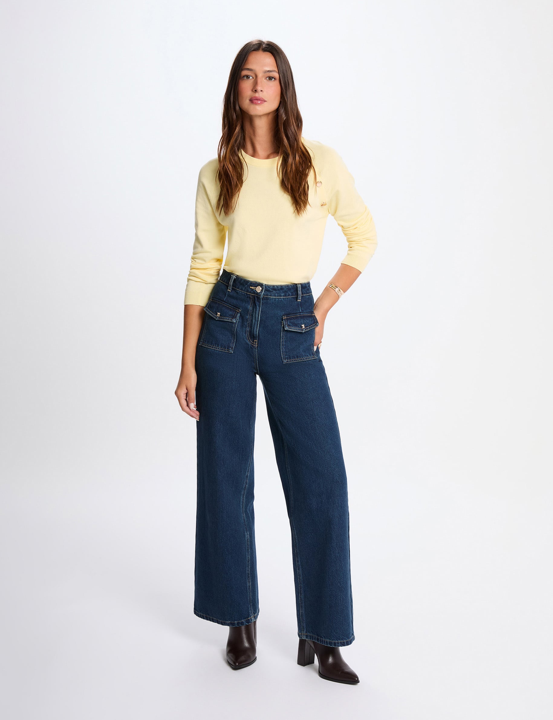 Jersey fino ajustado amarillo claro mujer