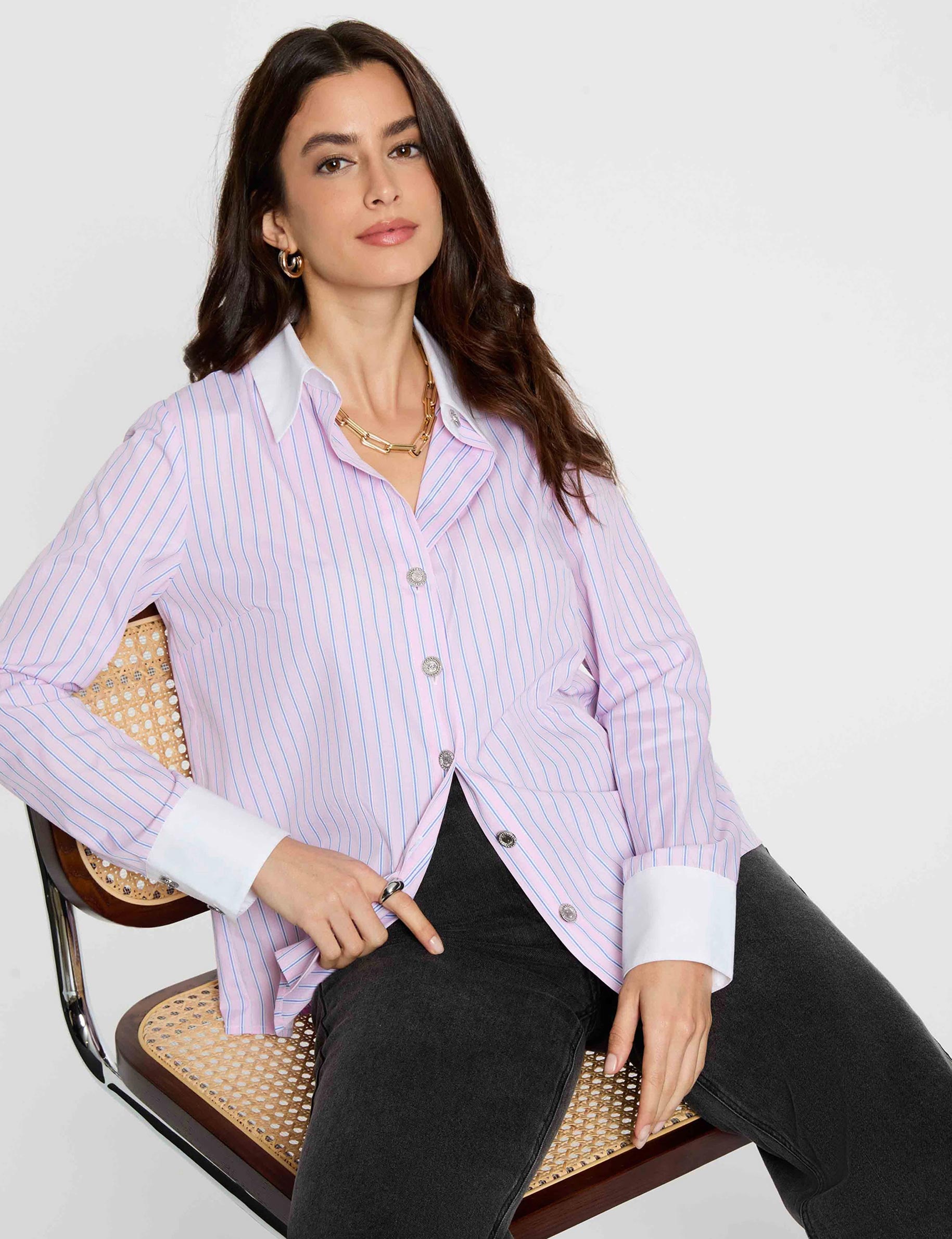 Camisa manga larga rayas rosa mujer