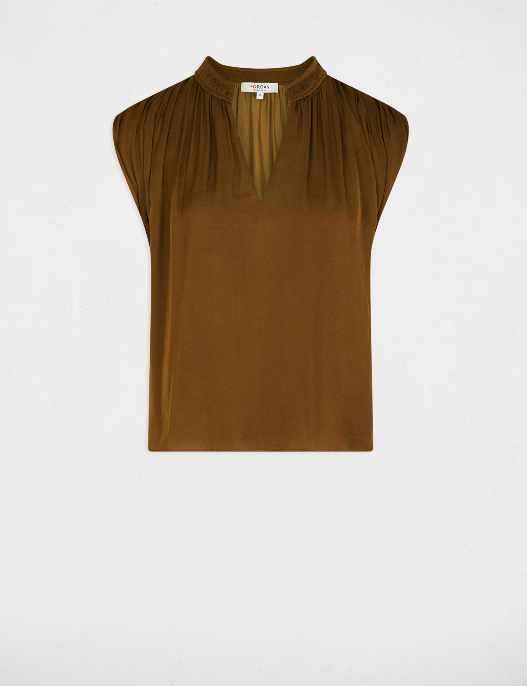 Blusa manga corta satinada c&aacute;mel mujer