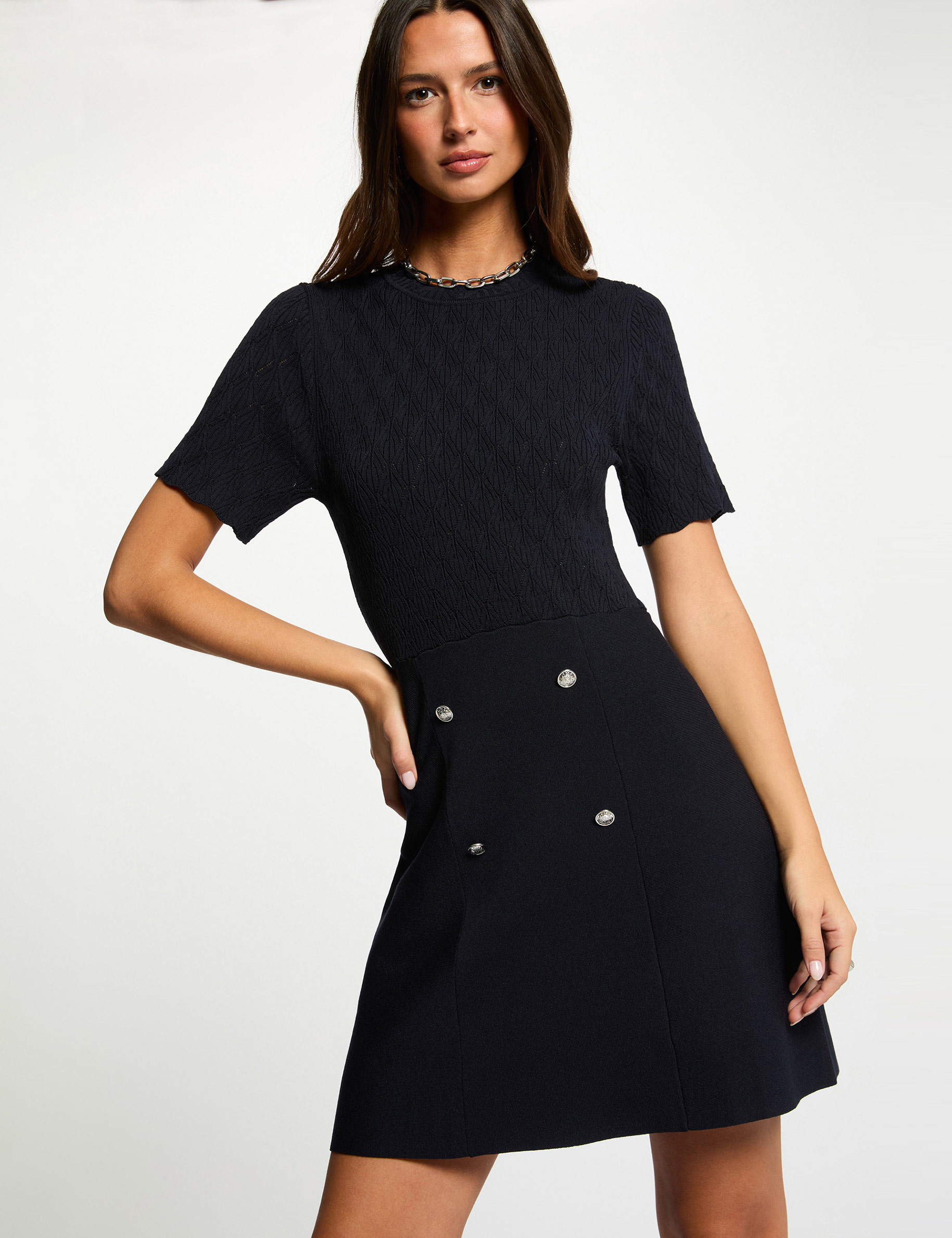 Vestido de punto corto. azul marino mujer