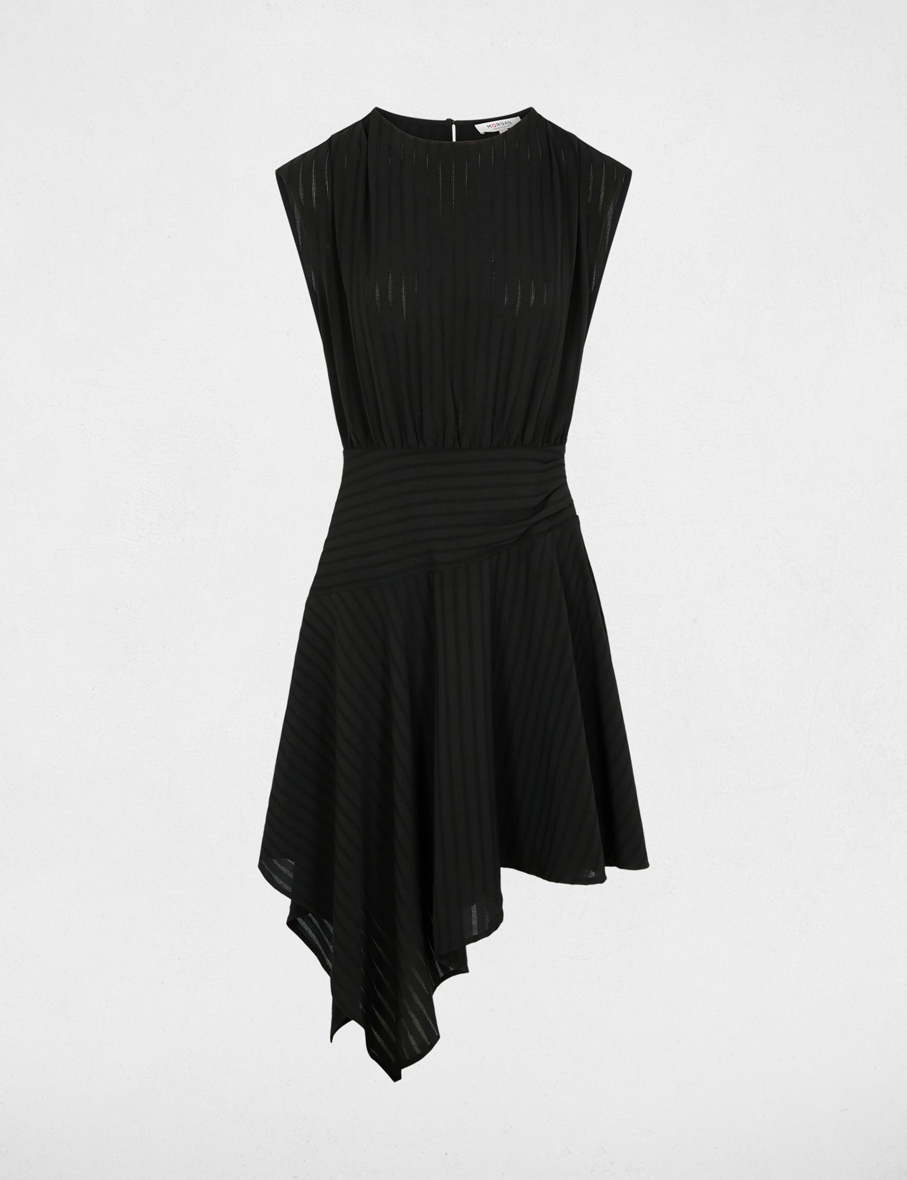 Vestido asim&eacute;trico mangas cortas negro mujer