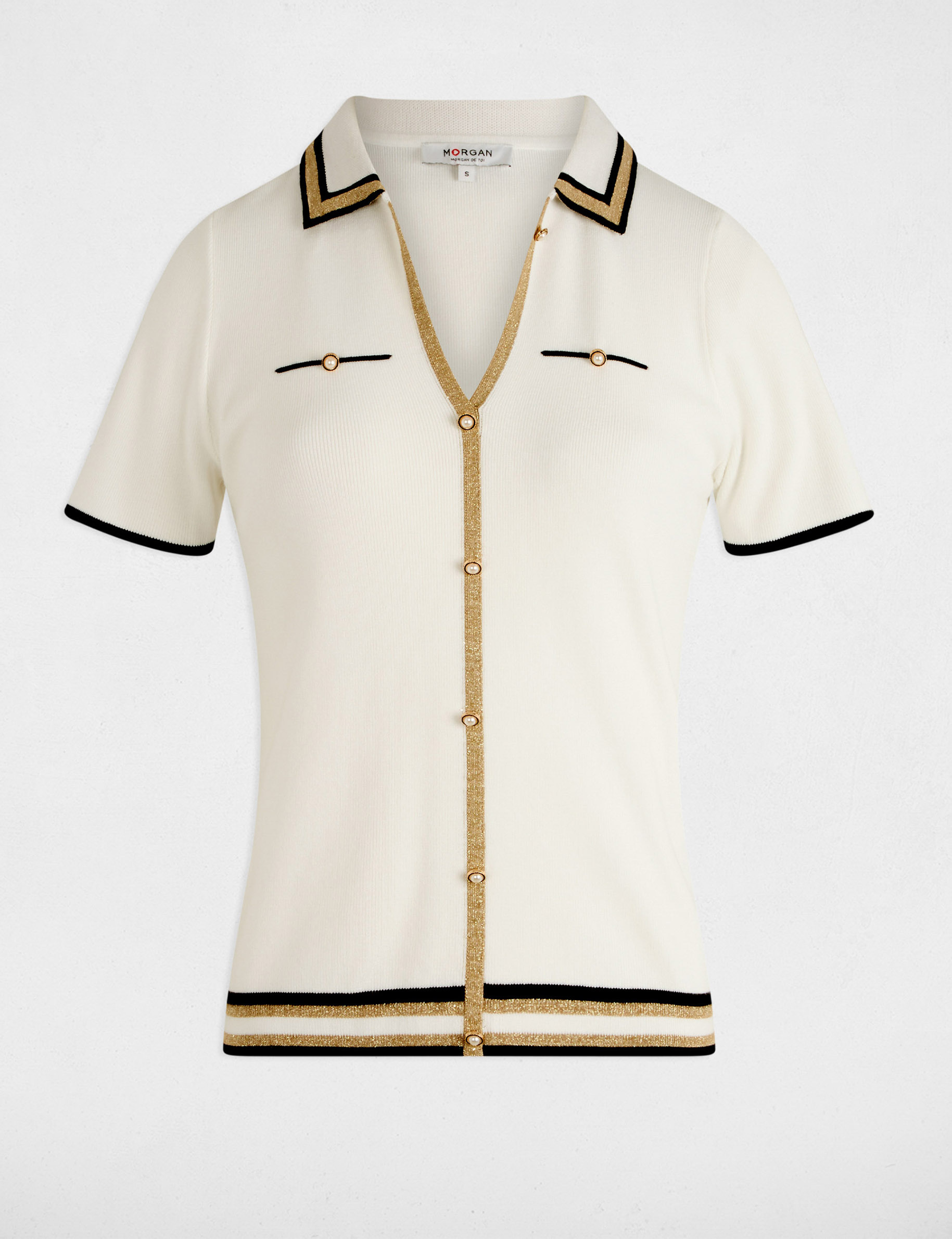 jersey cuello tipo polo manga corta blanco mujer Jersey cuello tipo polo manga corta blanco mujer