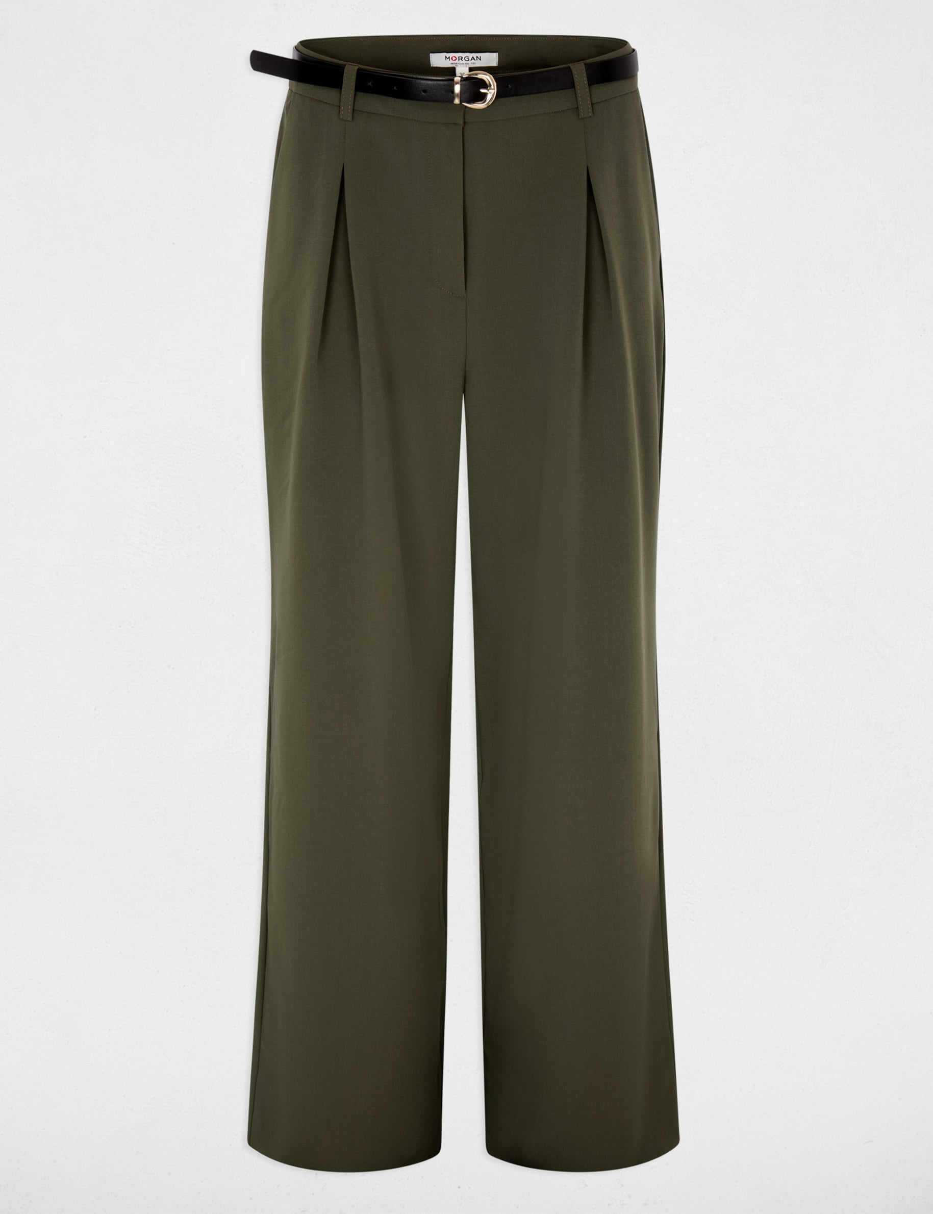 Pantal&oacute;n ancho de tiro alto verde caqui mujer