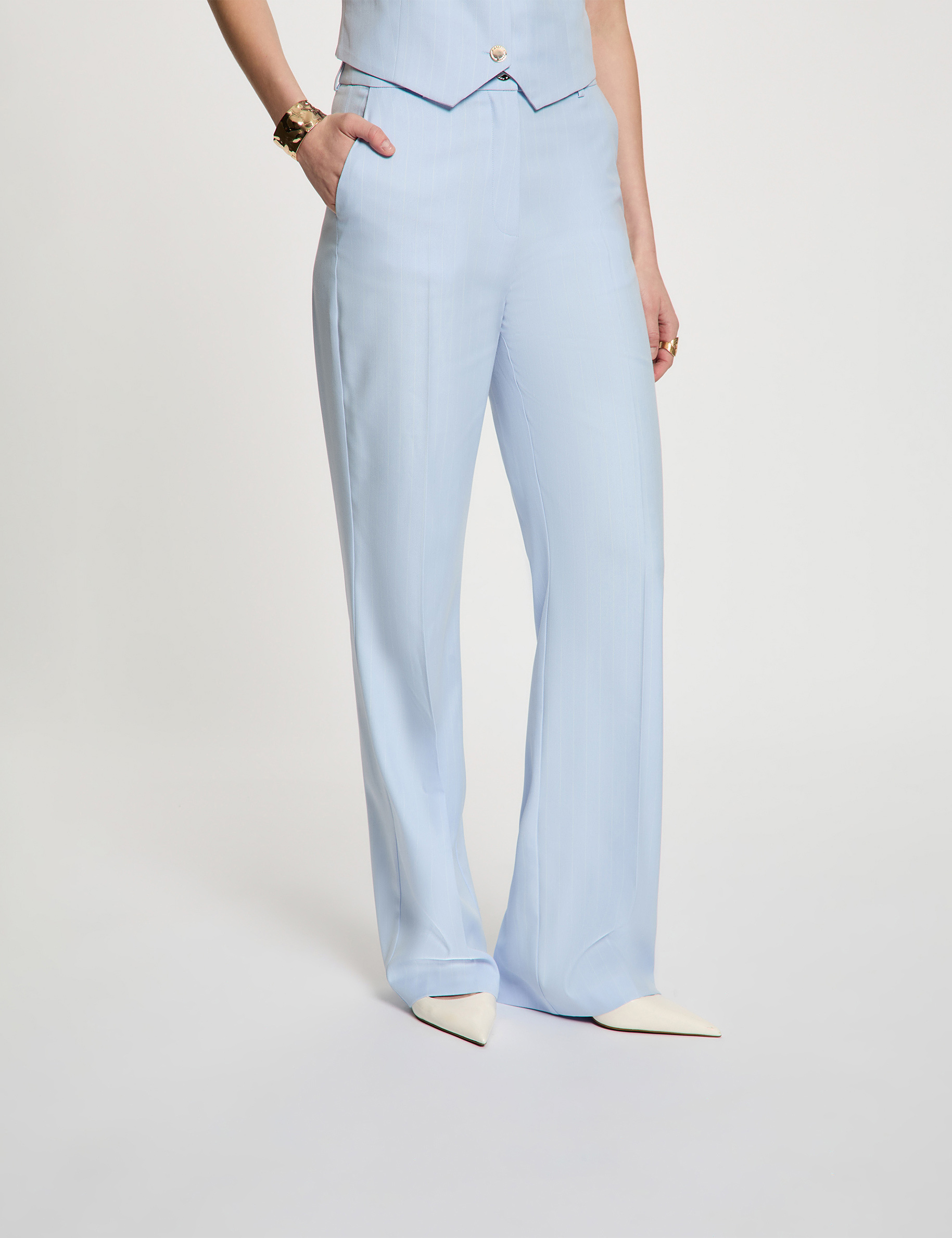 Pantal&oacute;n recto de tiro alto azul cielo mujer