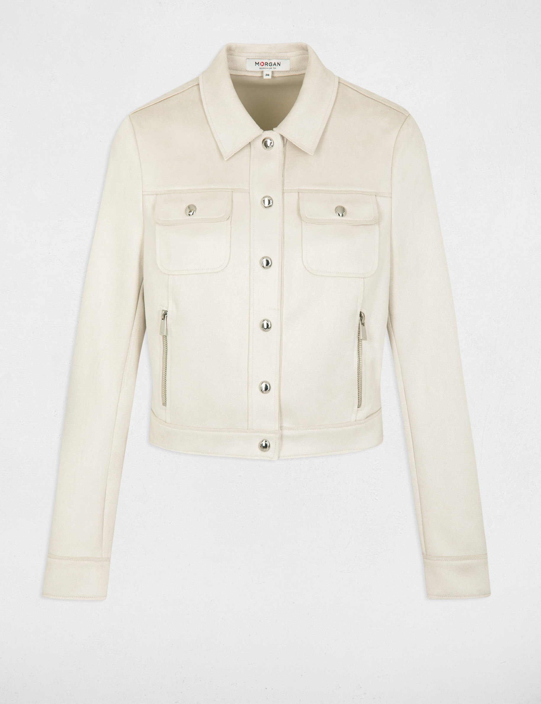 Chaqueta de antelina con botones crudo mujer