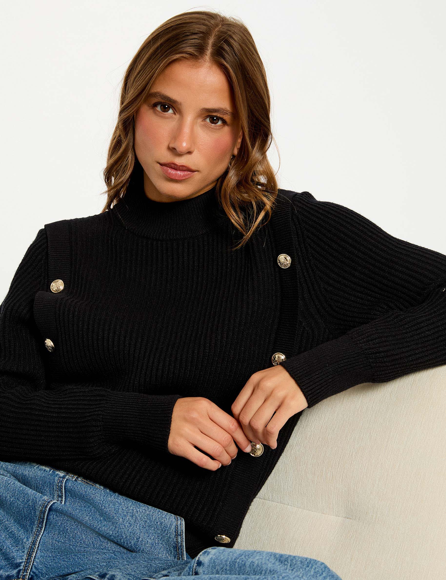 Jersey corto de cuello alto negro mujer Morgan