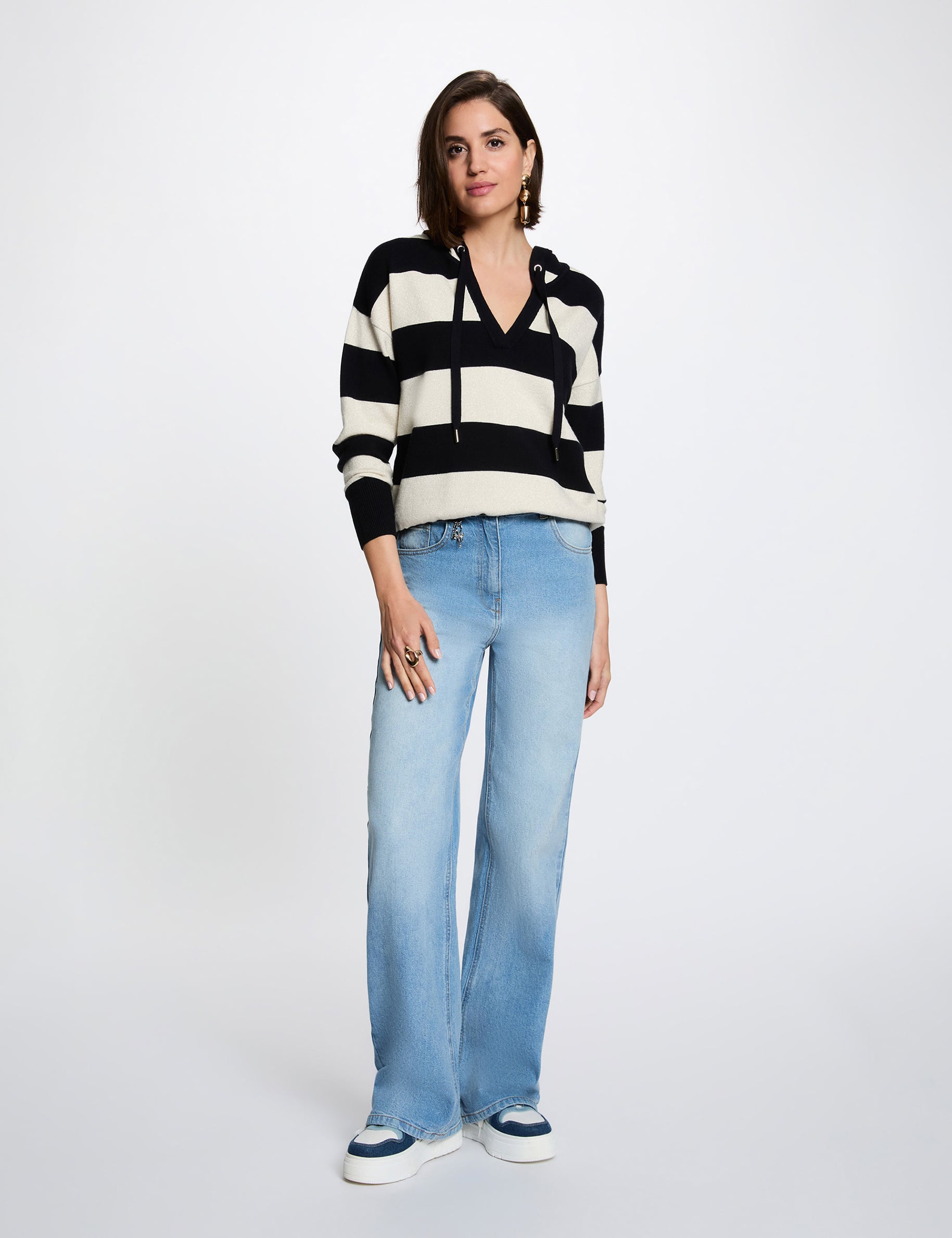 Jersey de rayas con capucha azul marino mujer