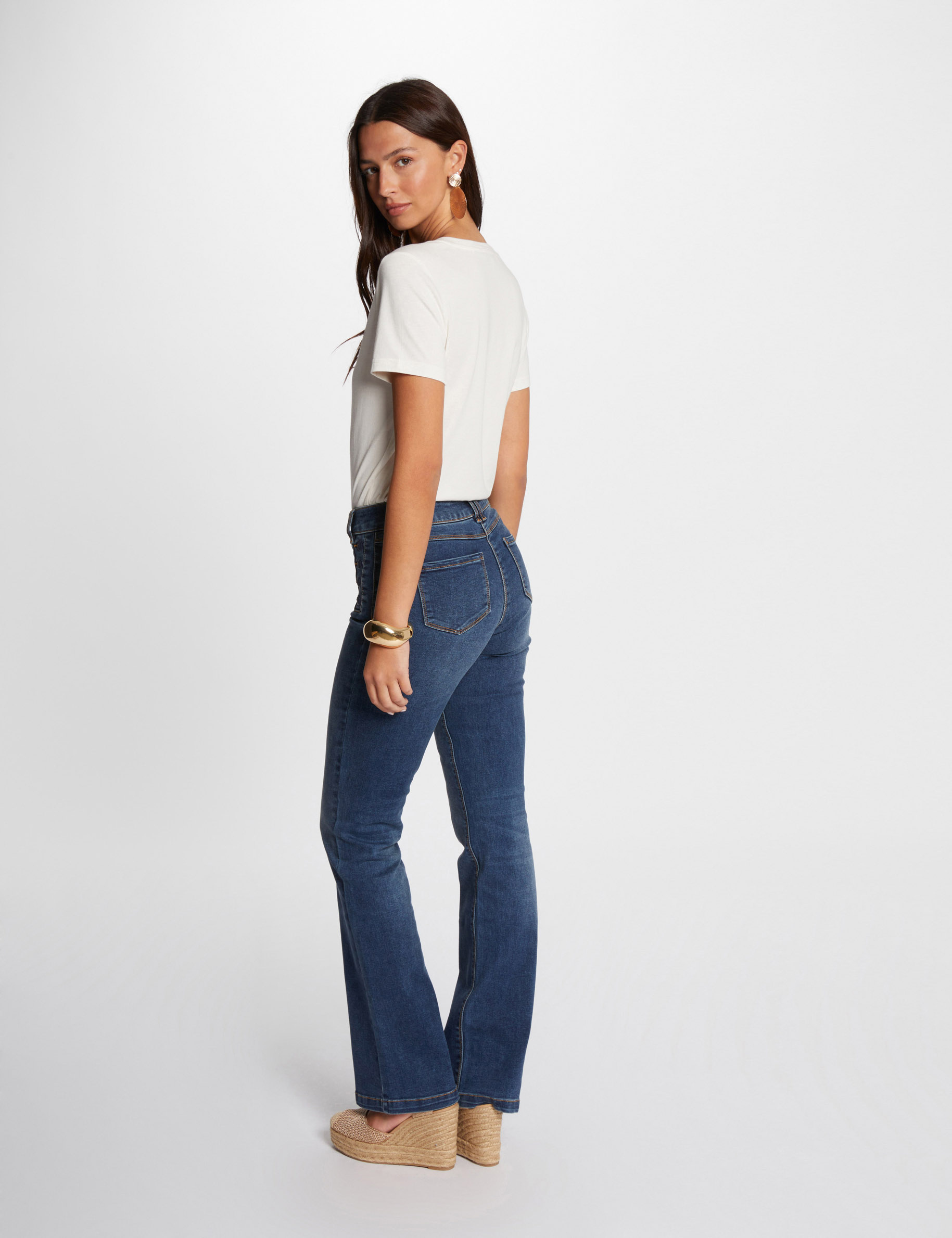 vaquero flare con botones denim stone mujer Vaquero flare con botones denim stone mujer