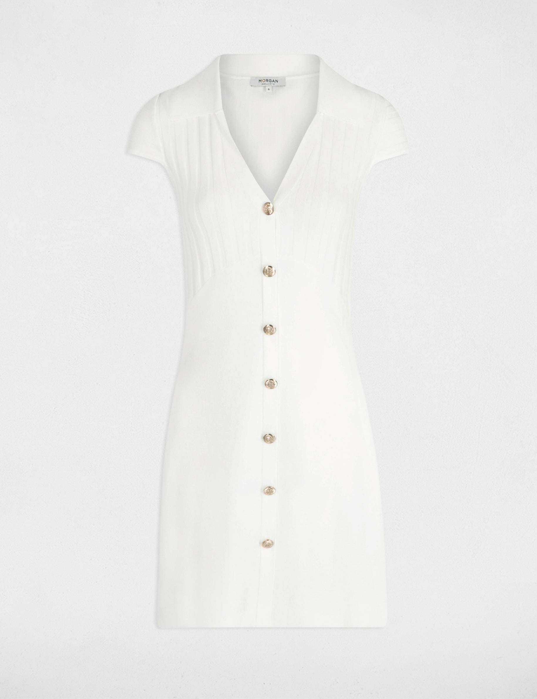 Vestido punto corto ajustado marfil mujer