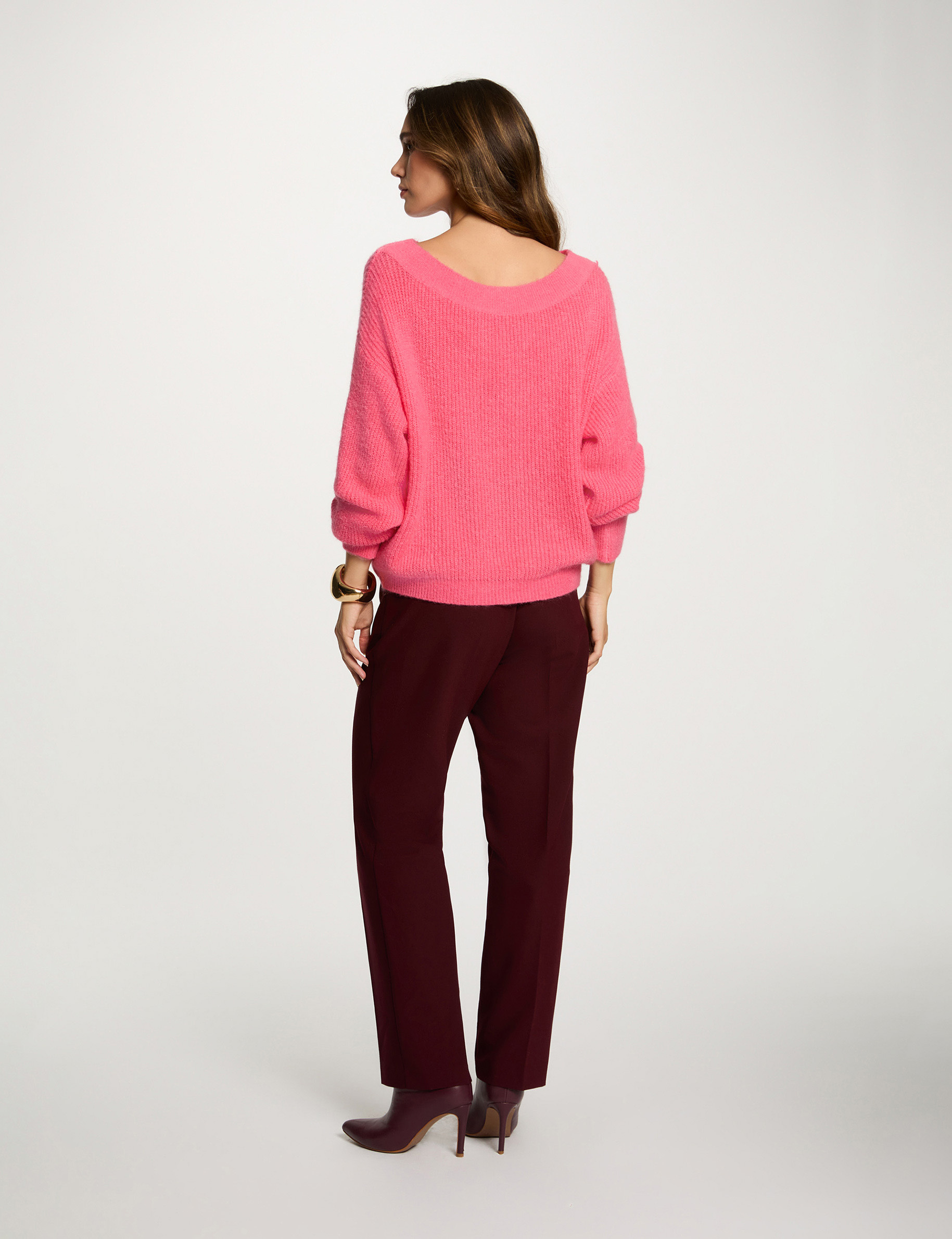 Jersey cuello redondo rosado fucsia mujer