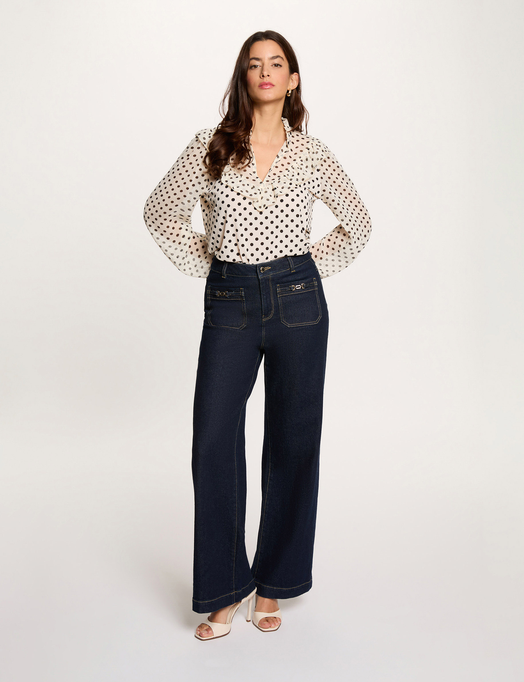 Camiseta de gasa con cuello en v blanco mujer