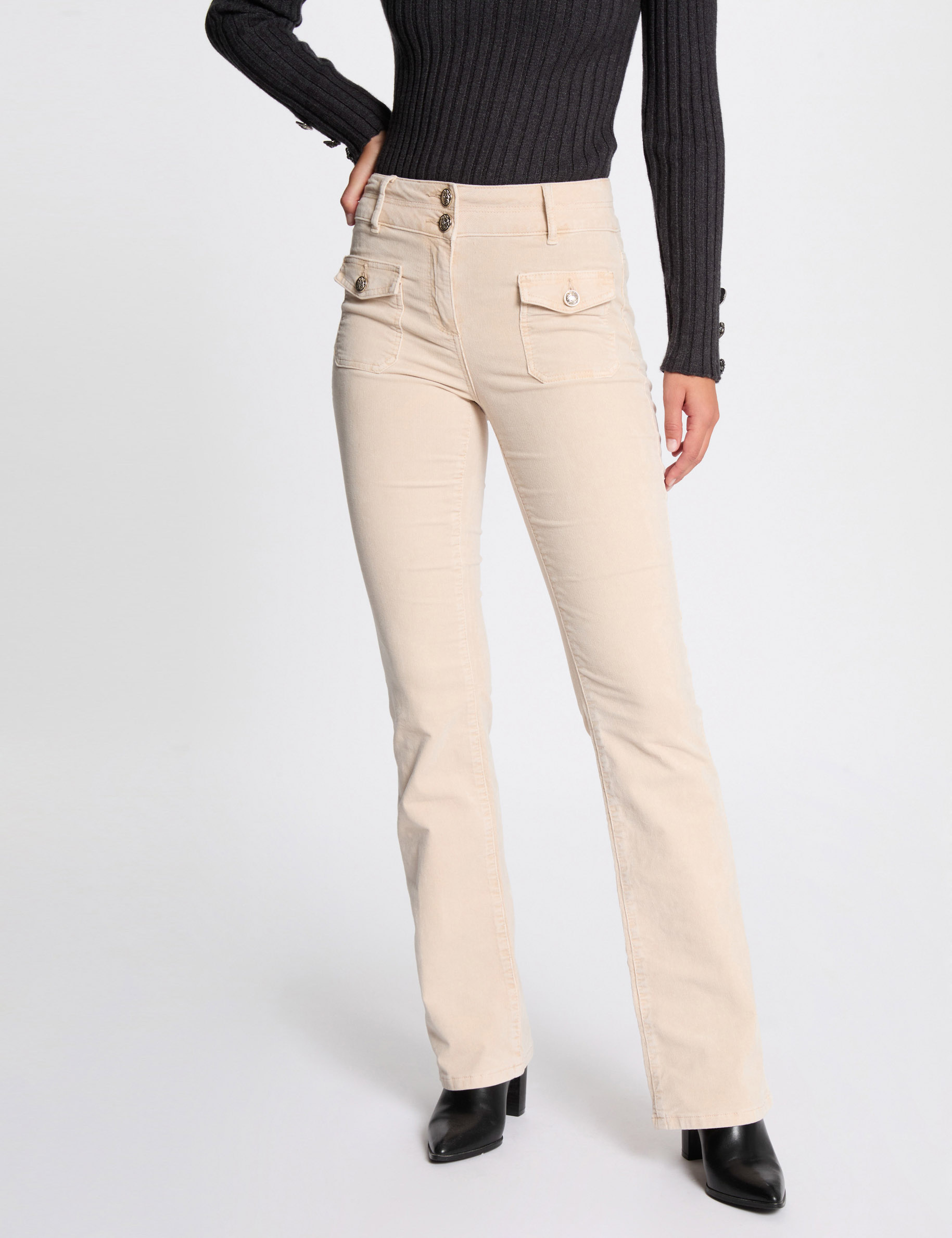 Pantalón ajustado terciopelo marfil mujer