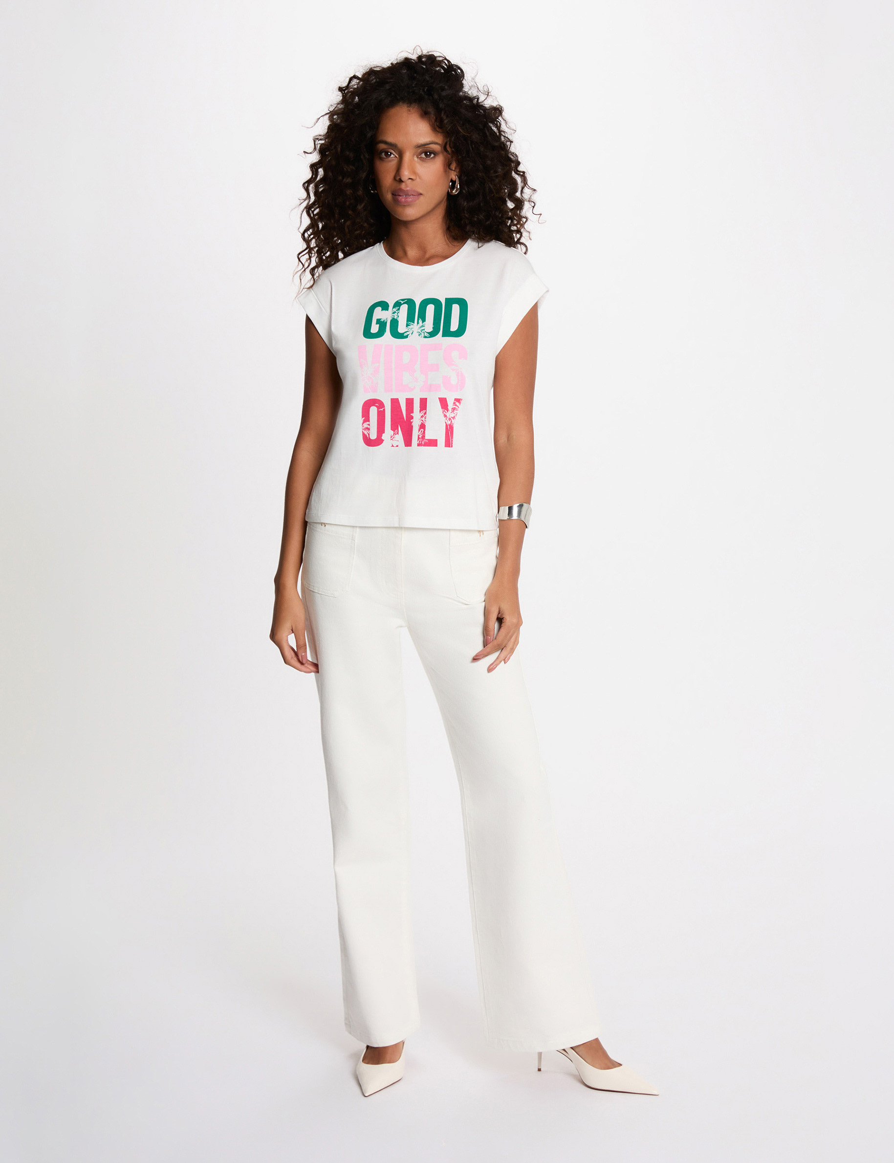 Camiseta de manga corta blanco mujer