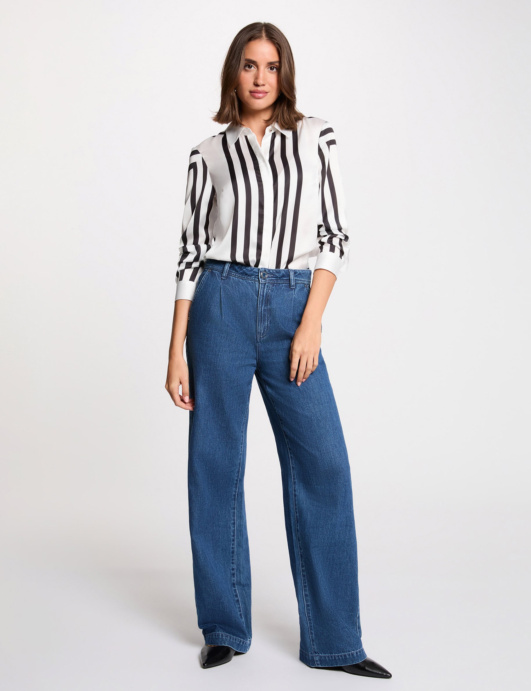Camisa manga larga rayas blanco mujer