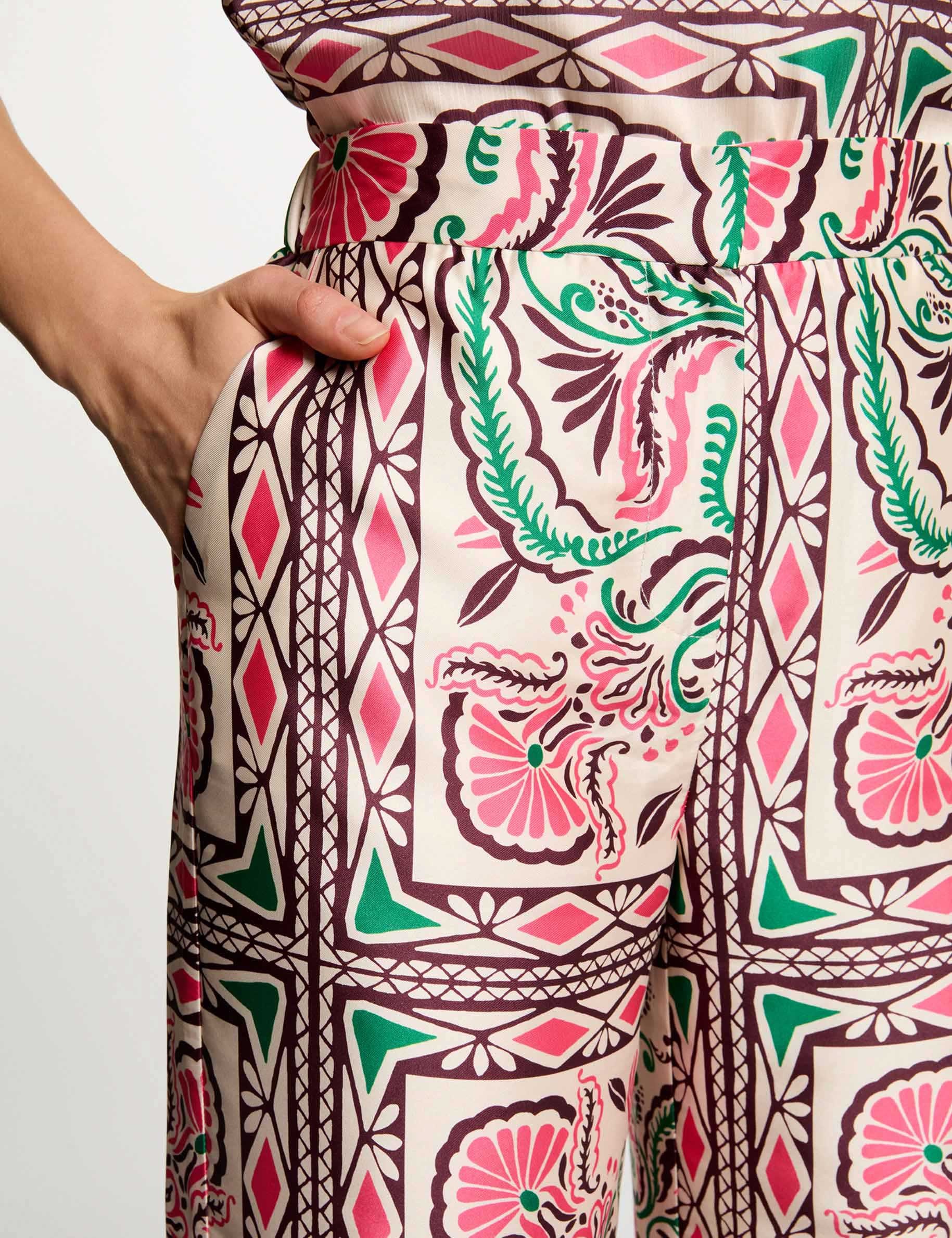 Pantal&oacute;n ancho satinado multicolor mujer