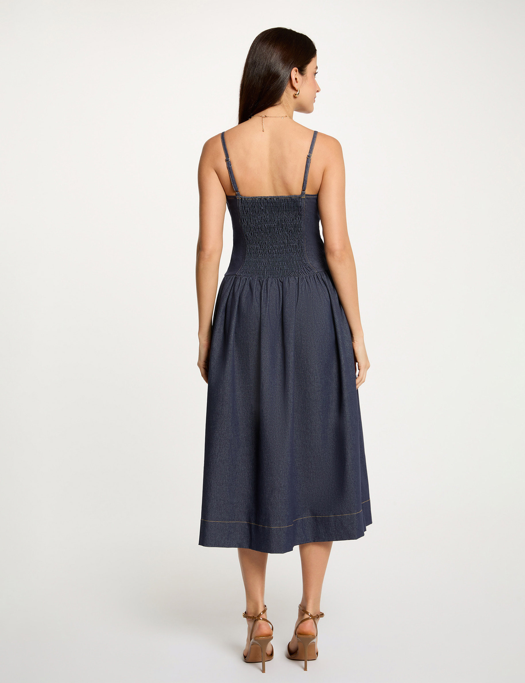 Vestido ajustado de mezclilla denim crudo mujer