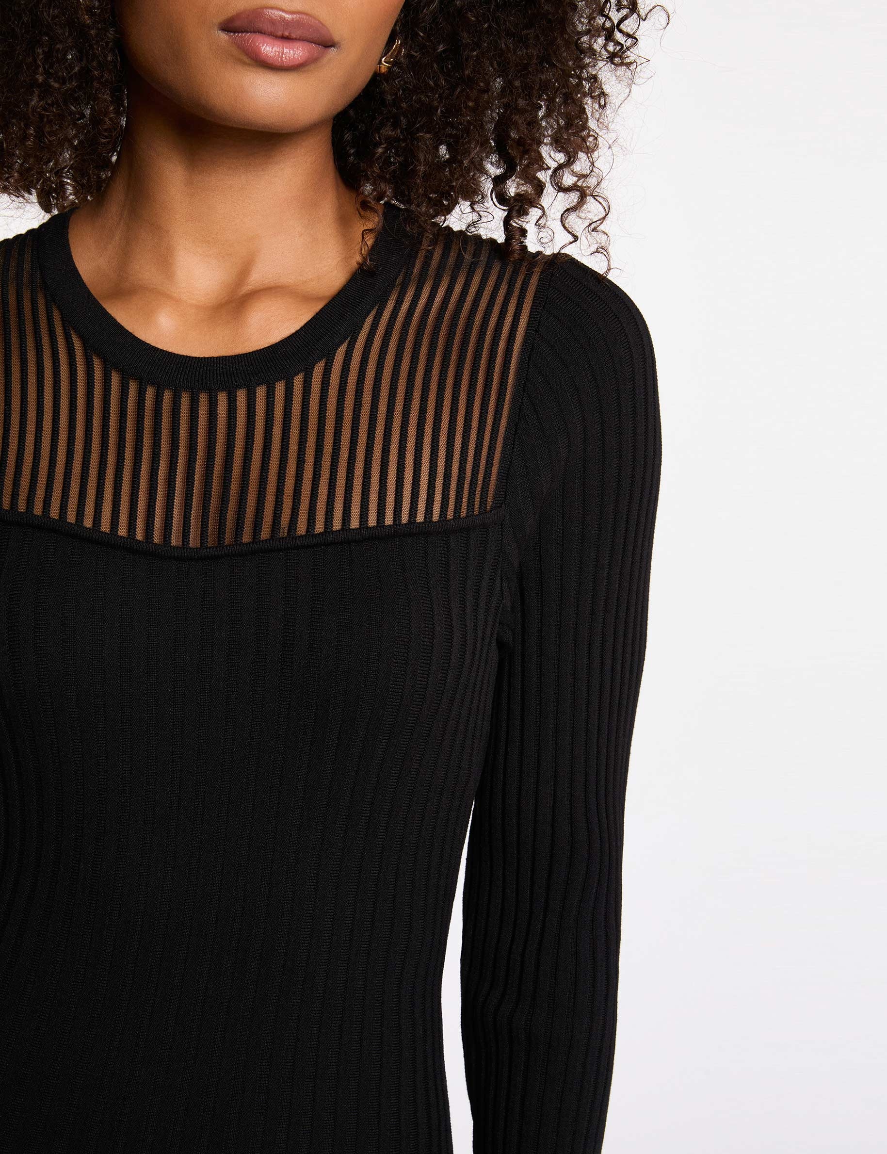 Vestido de punto largo ajustado negro mujer