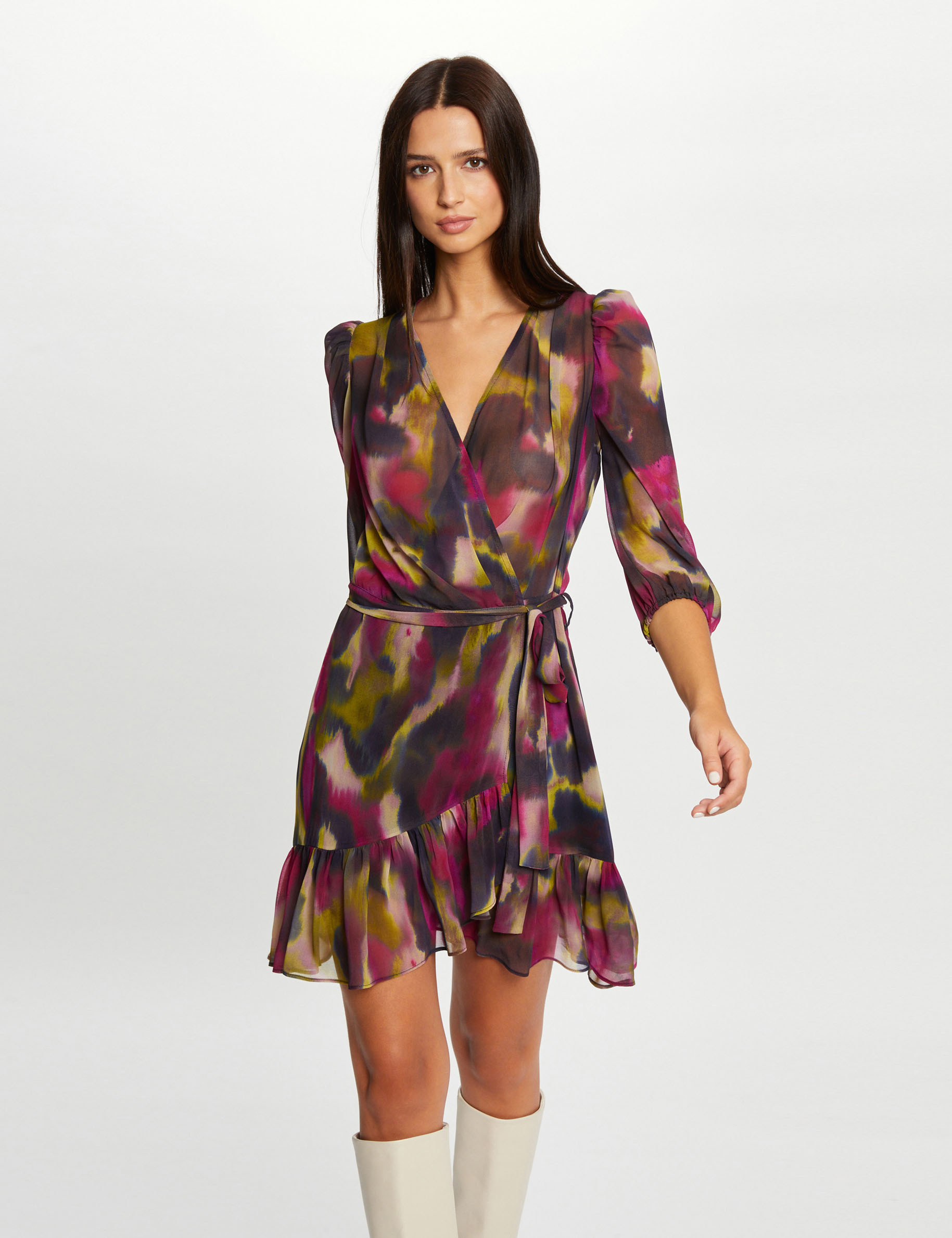 Vestido cruzado estampado abstracto multico mujer