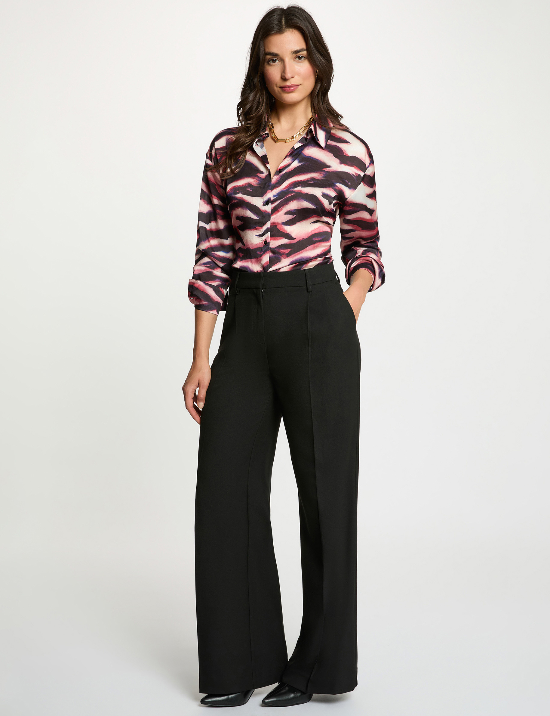 Camisa fluida con cuello abierto multicolor mujer