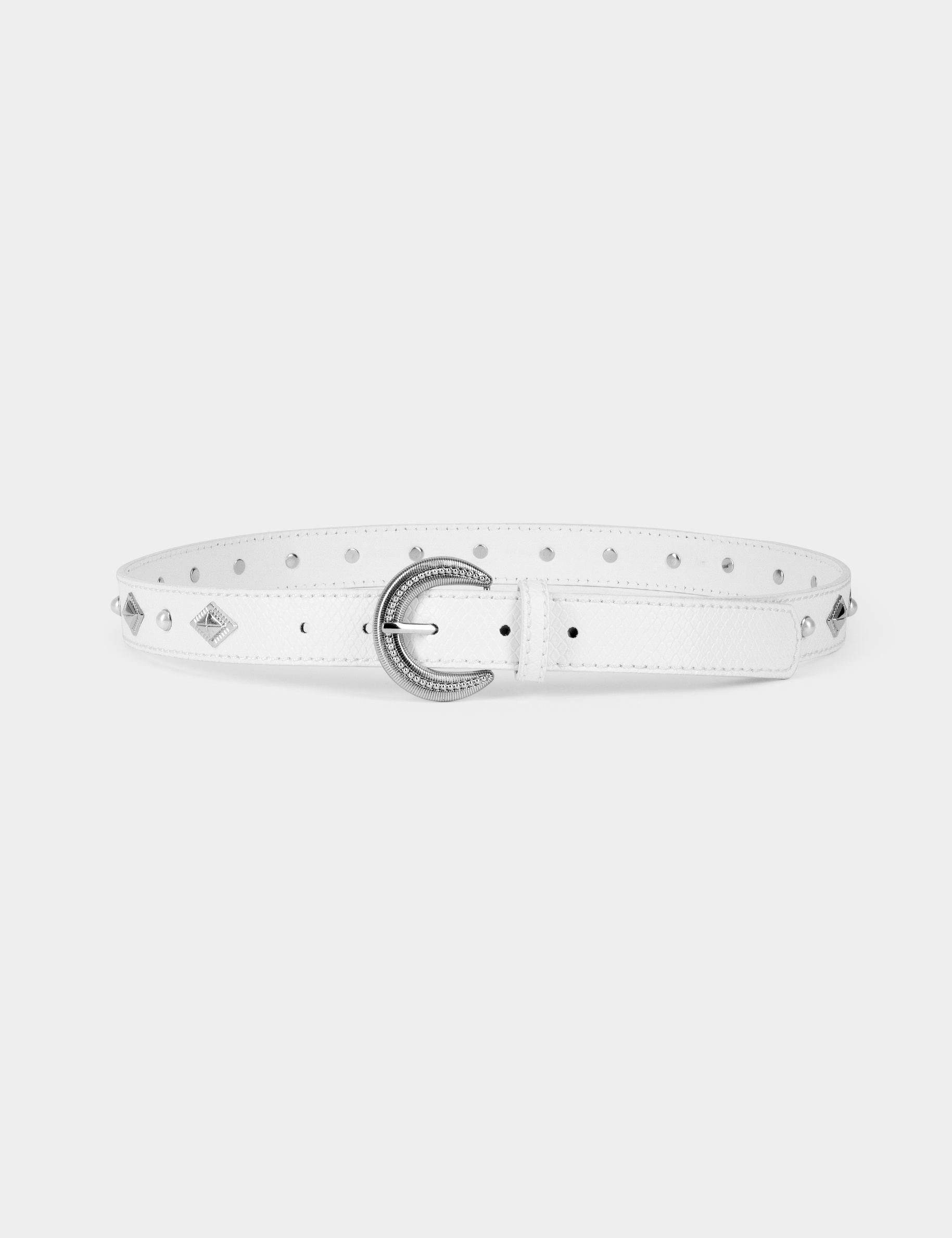 cinturon con perlas y tachuelas blanco mujer Cinturón con perlas y tachuelas blanco mujer