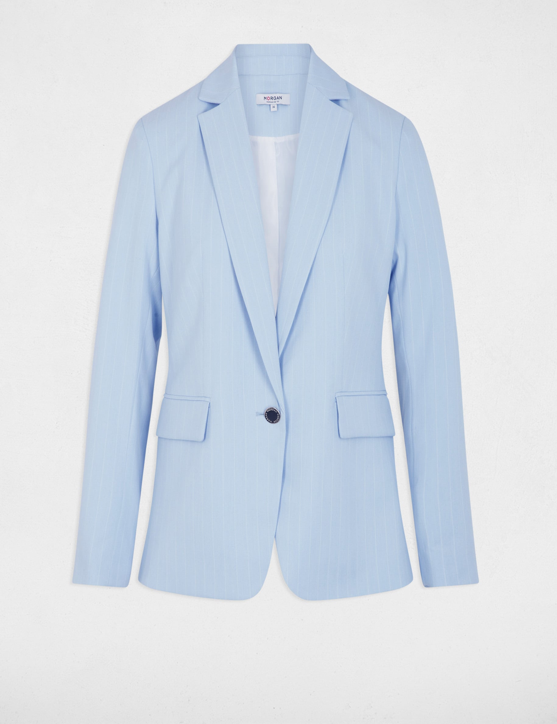 Chaqueta entallada de rayas azul cielo mujer
