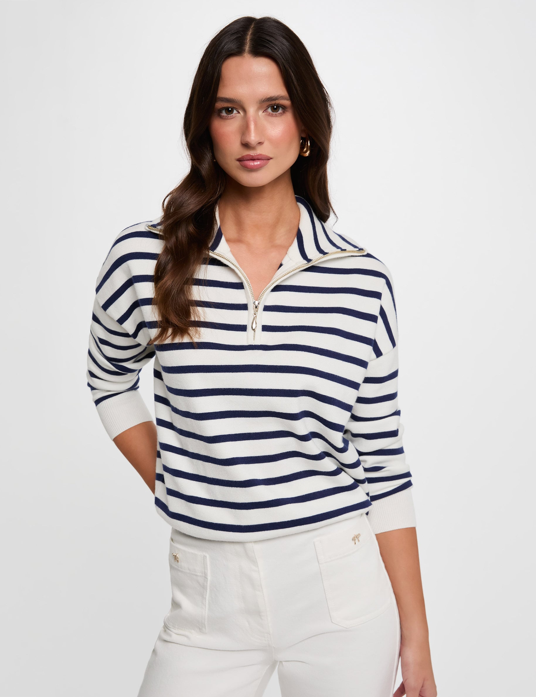 Jersey con cuello camionero blanco mujer