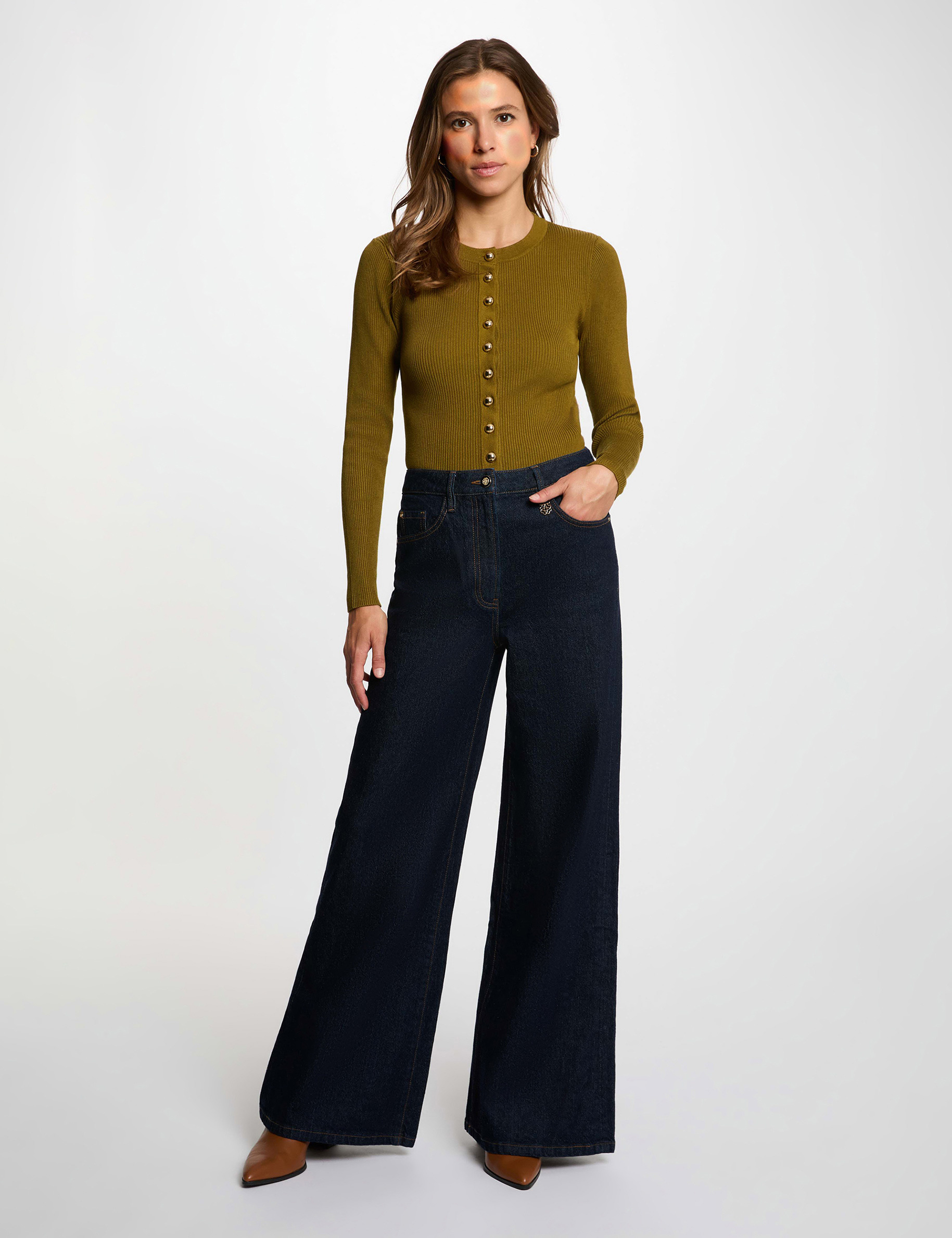 Jersey ajustado cuello redondo mujer