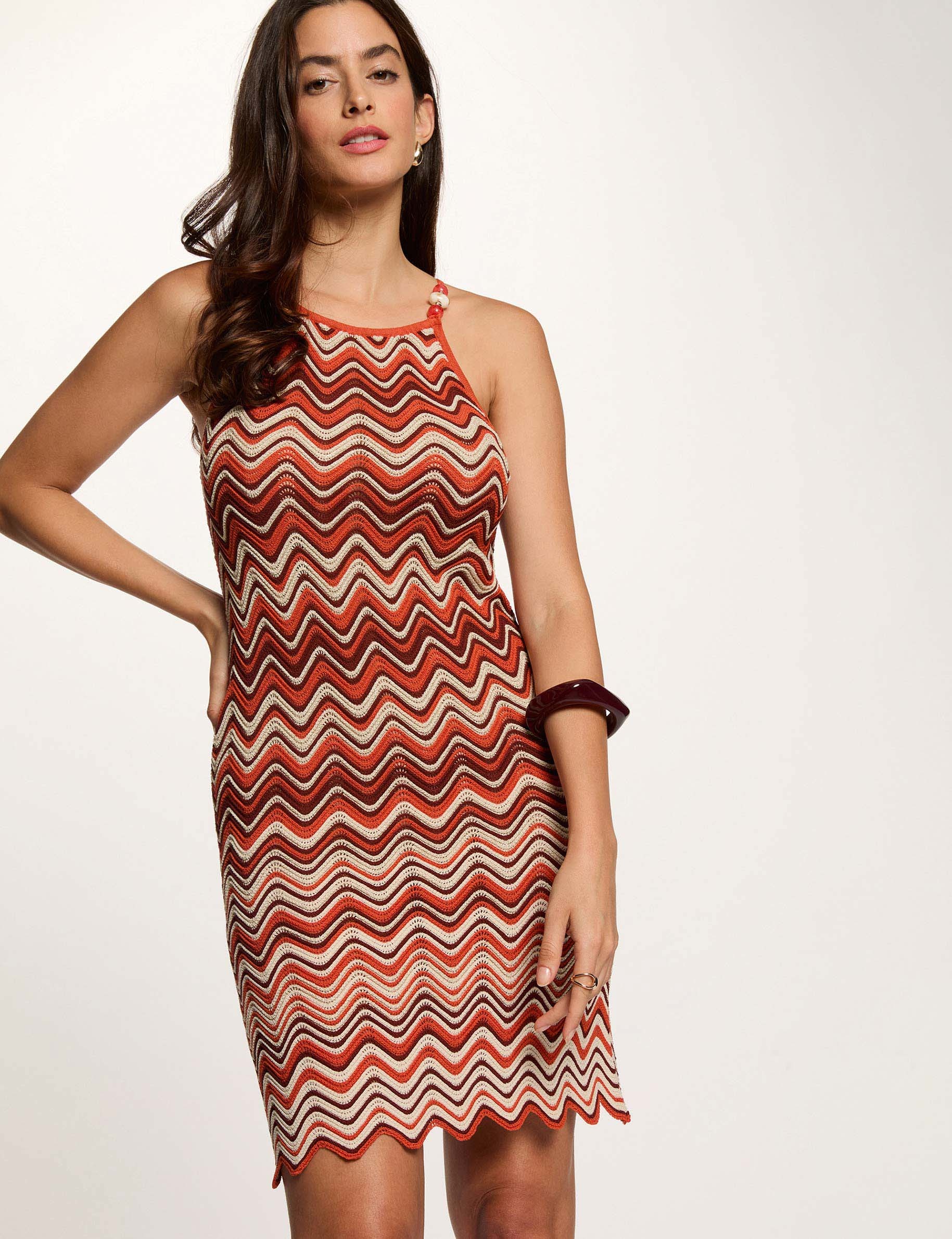 Vestido corto de punto con chevron marr&oacute;n co&ntilde;ac mujer