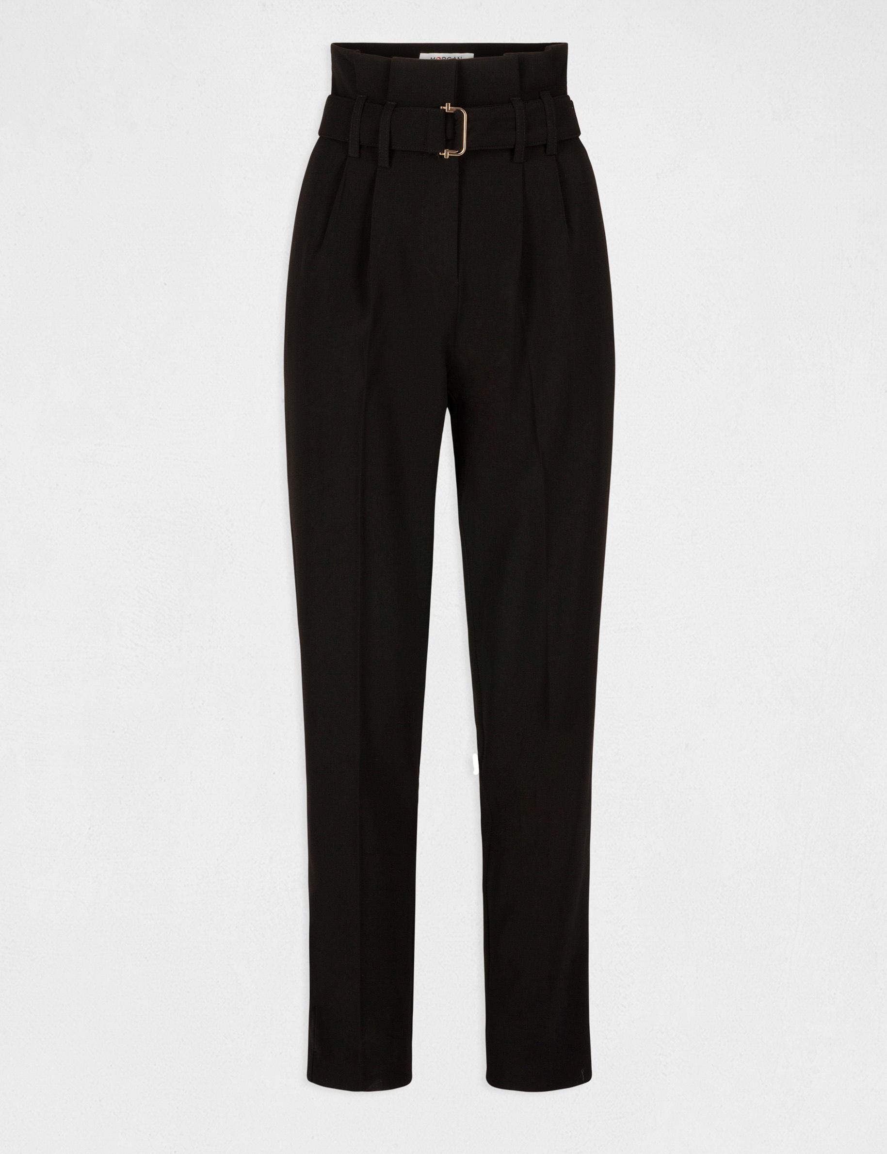 Pantalón paperbag con cinturón negro mujer Pantalón paperbag con cinturón negro mujer