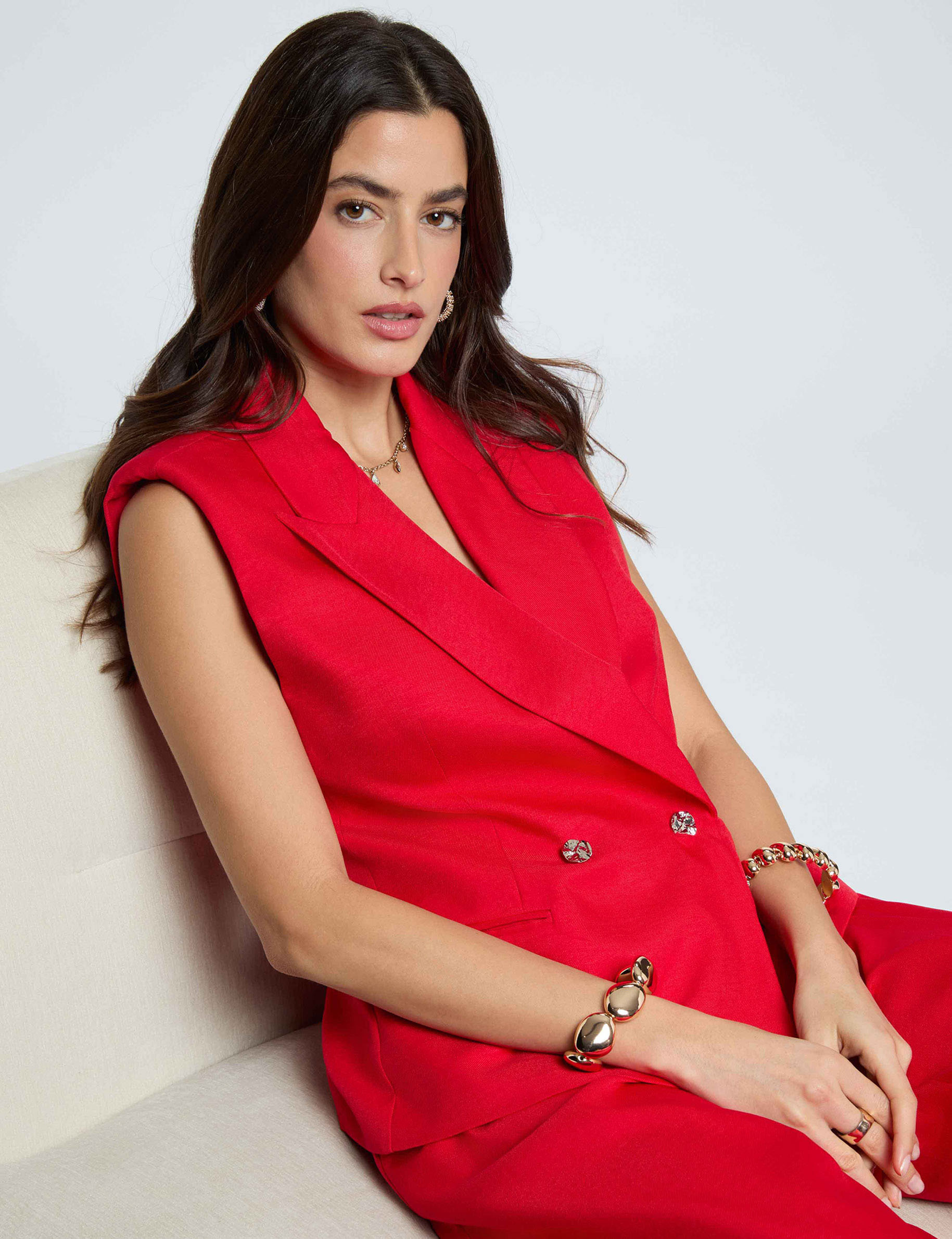 Chaqueta ajustada sin mangas rojo mujer